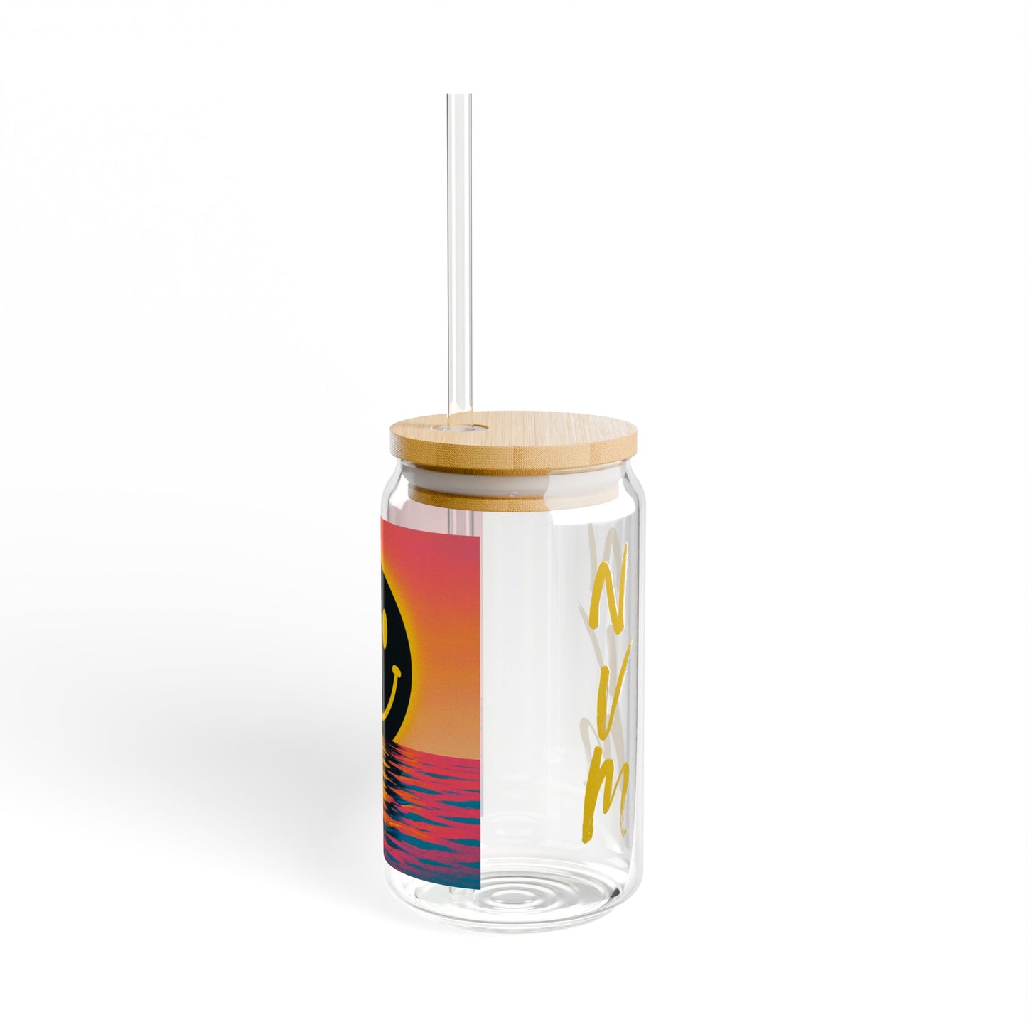 NEVERMIND Glass Sipper with Ocean Smiley Face Design, 16oz