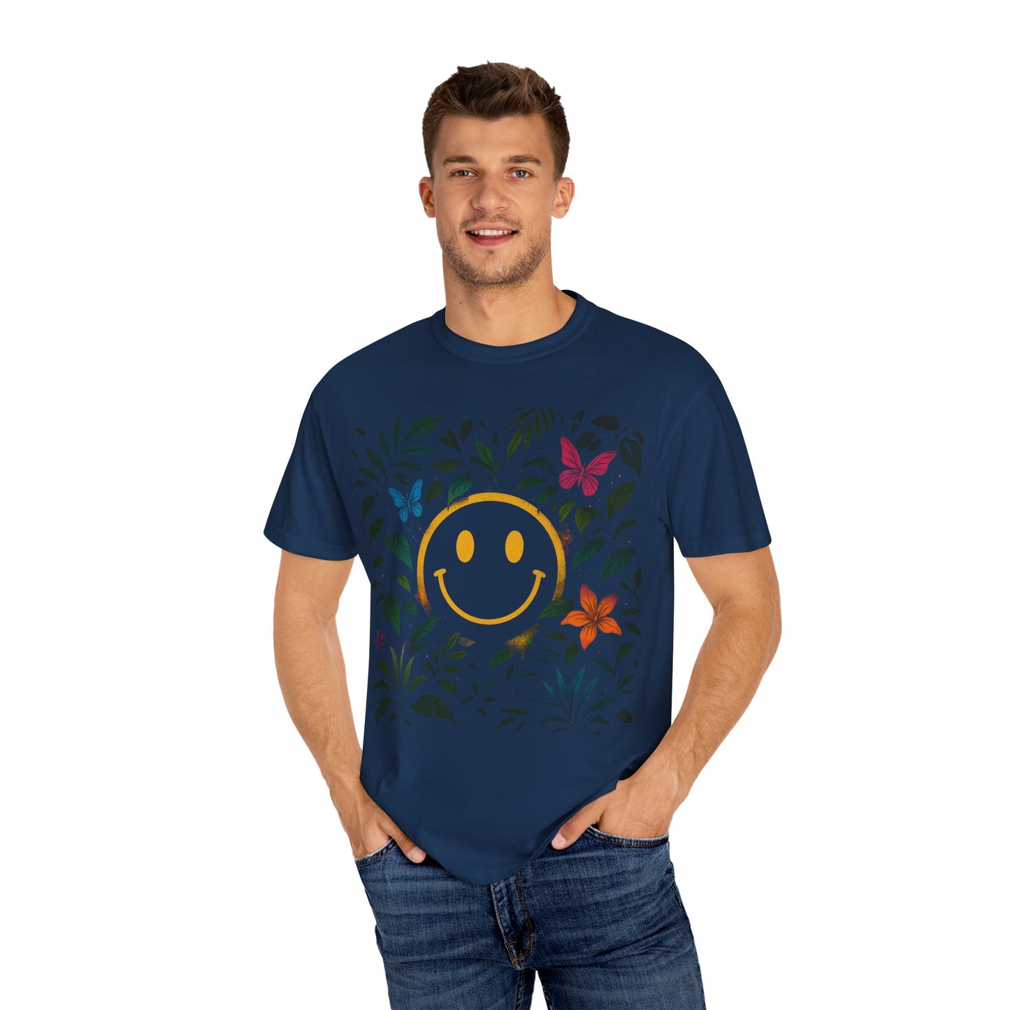 NEVERMIND JUNGLE Smiley Face Unisex Garment-Dyed T-shirt