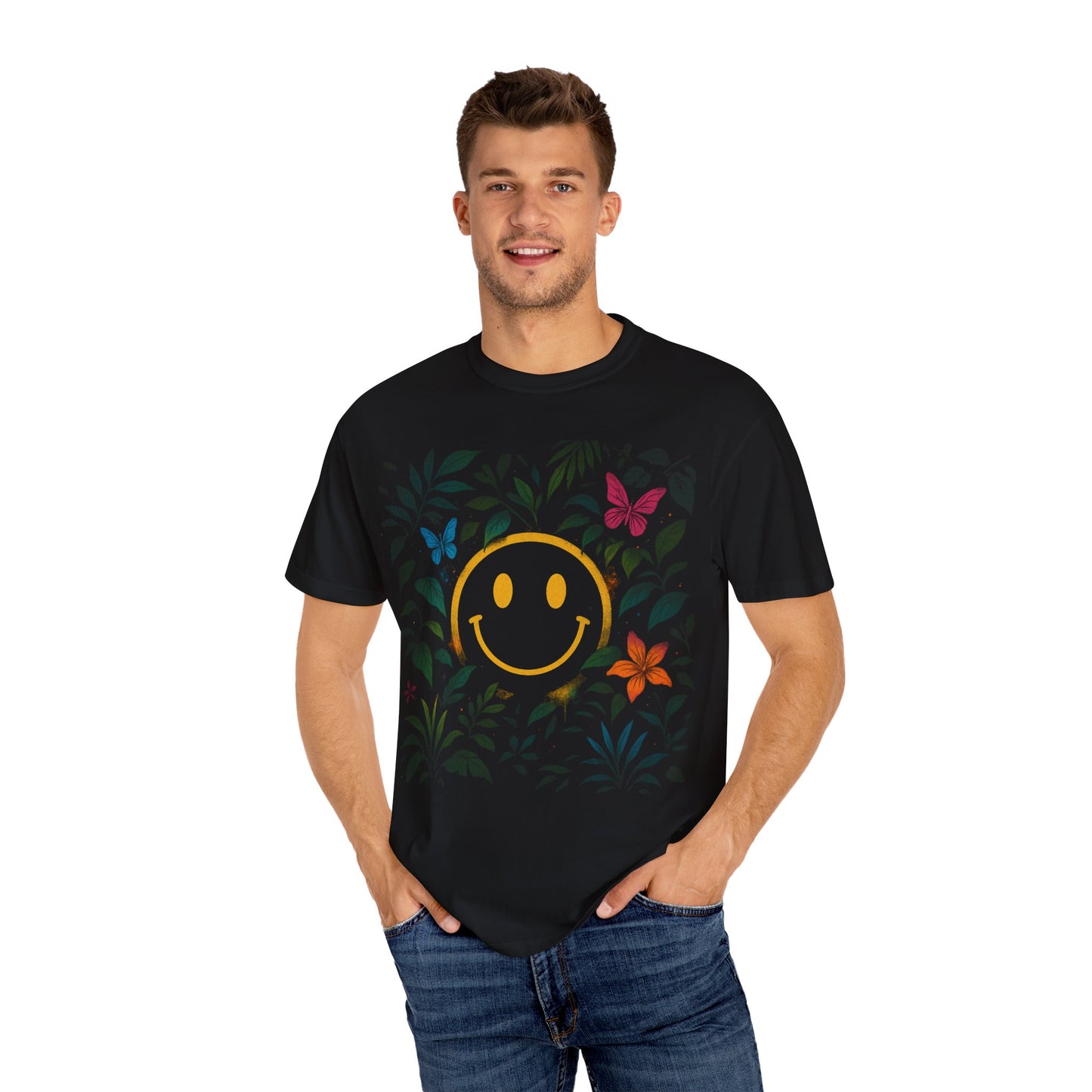 NEVERMIND JUNGLE Smiley Face Unisex Garment-Dyed T-shirt