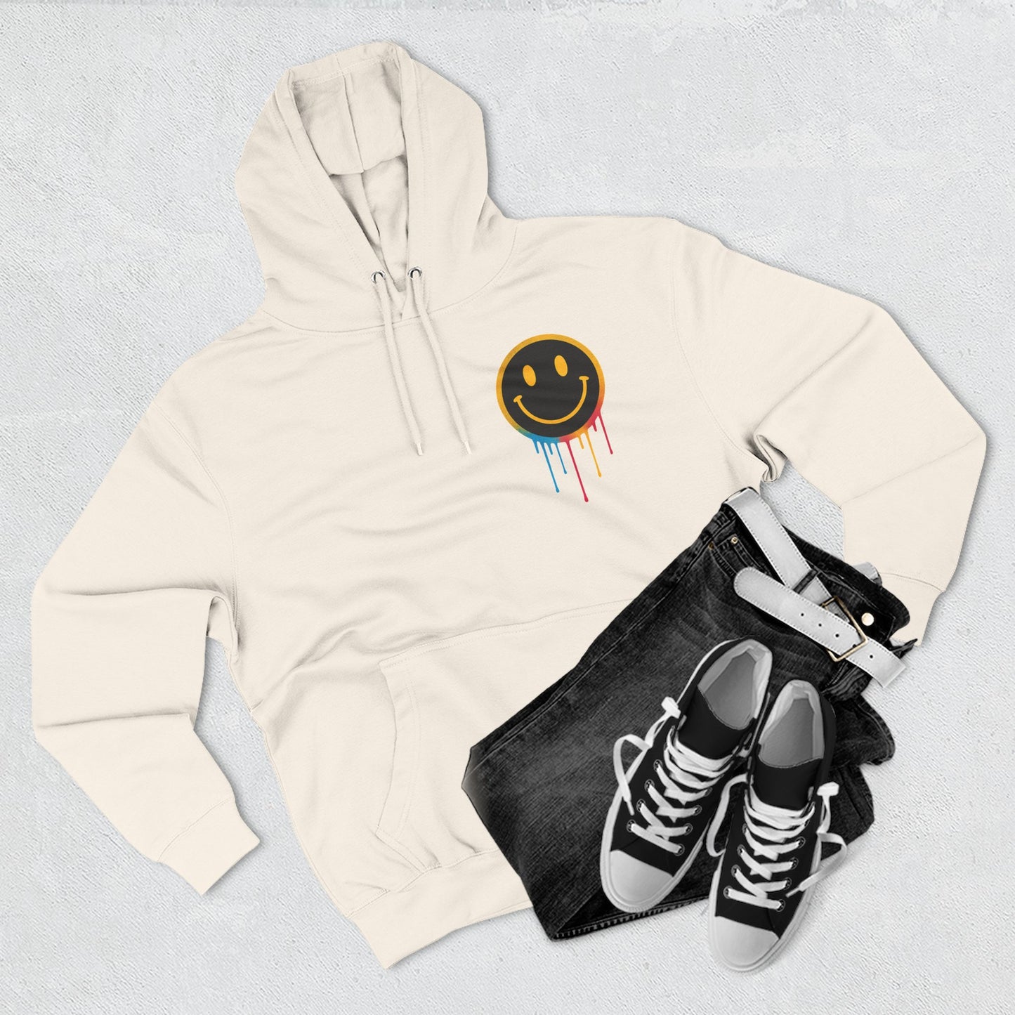 NEVERMIND GRID Smiley Face Three-Panel Fleece Hoodie, Comfortable Sweatshirt for Casual Wear, Gift for Friends, Happy Vibes, Art-Inspired Fashion, [...]