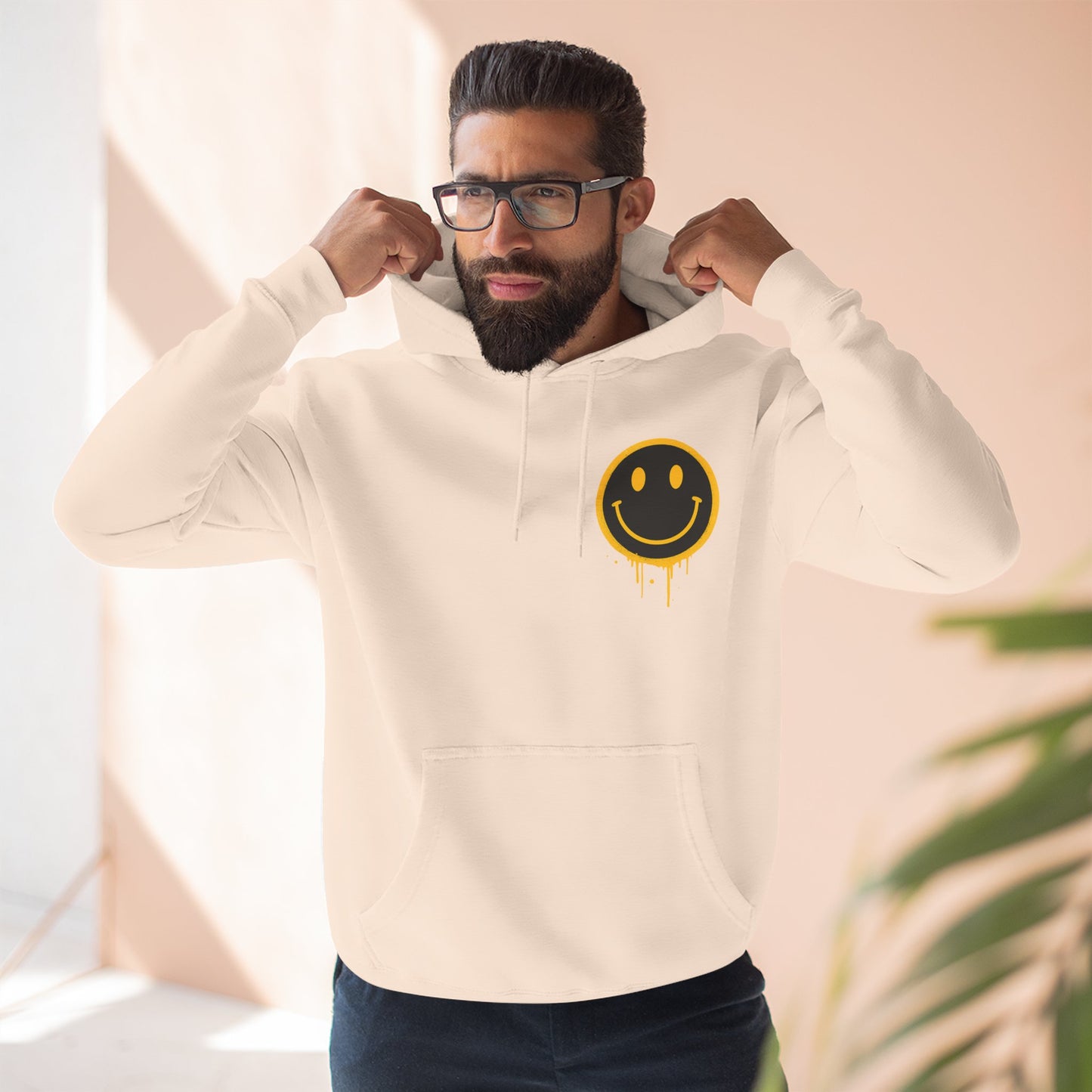 Smiley Face Three-Panel Fleece Hoodie, Comfortable Sweatshirt for Casual Wear, Gift for Friends, Happy Vibes, Art-Inspired Fashion, [...]