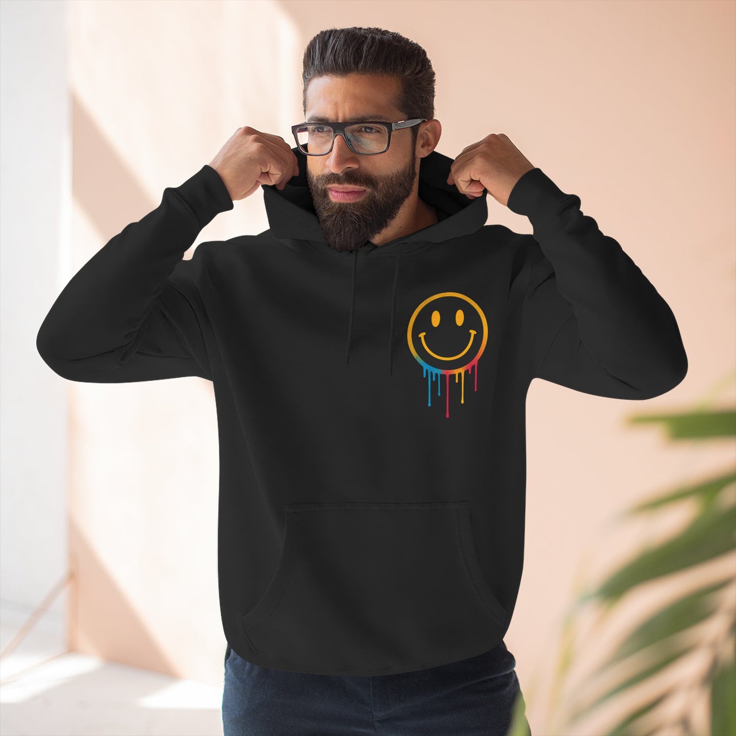 NEVERMIND GRID Smiley Face Three-Panel Fleece Hoodie, Comfortable Sweatshirt for Casual Wear, Gift for Friends, Happy Vibes, Art-Inspired Fashion, [...]