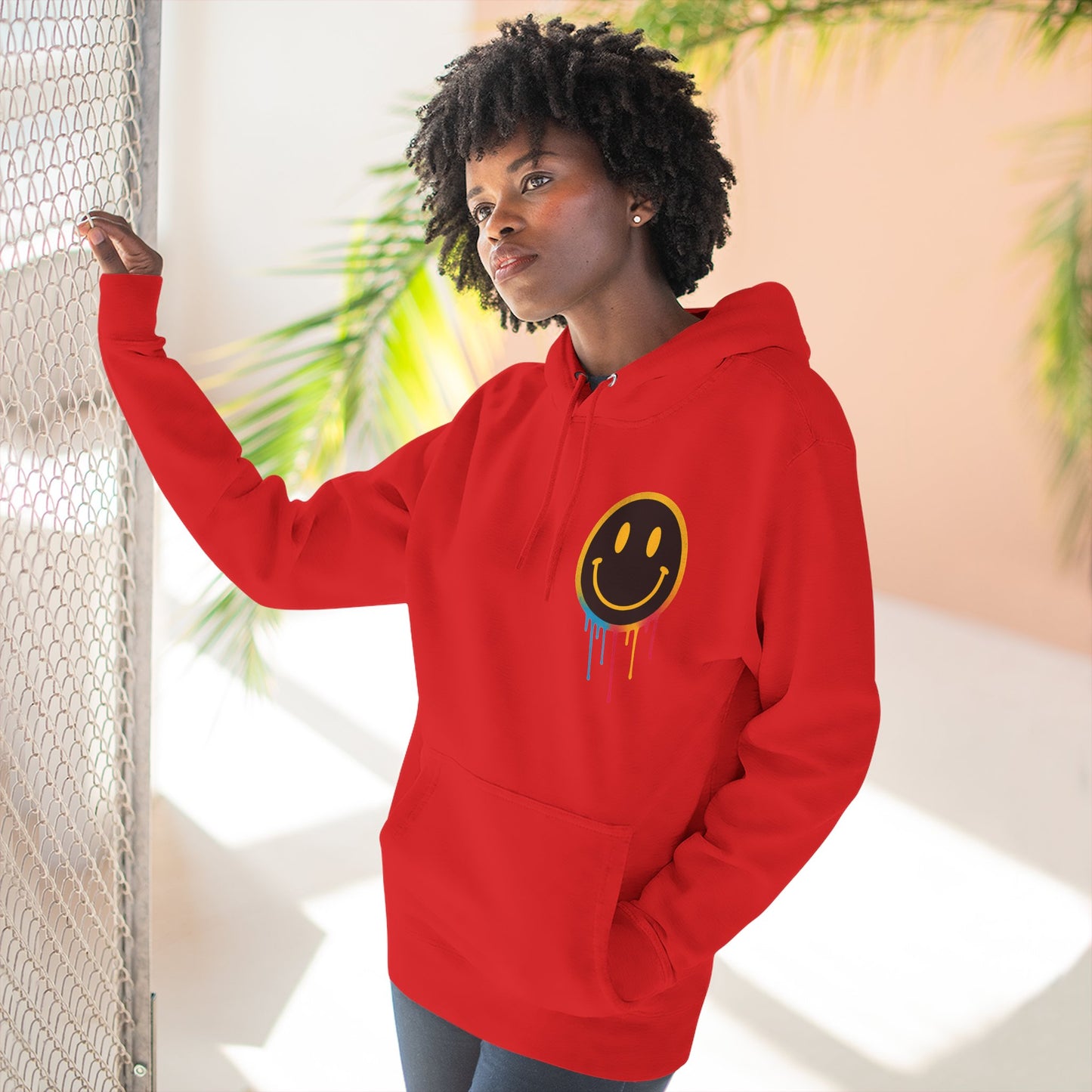 NEVERMIND GRID Smiley Face Three-Panel Fleece Hoodie, Comfortable Sweatshirt for Casual Wear, Gift for Friends, Happy Vibes, Art-Inspired Fashion, [...]