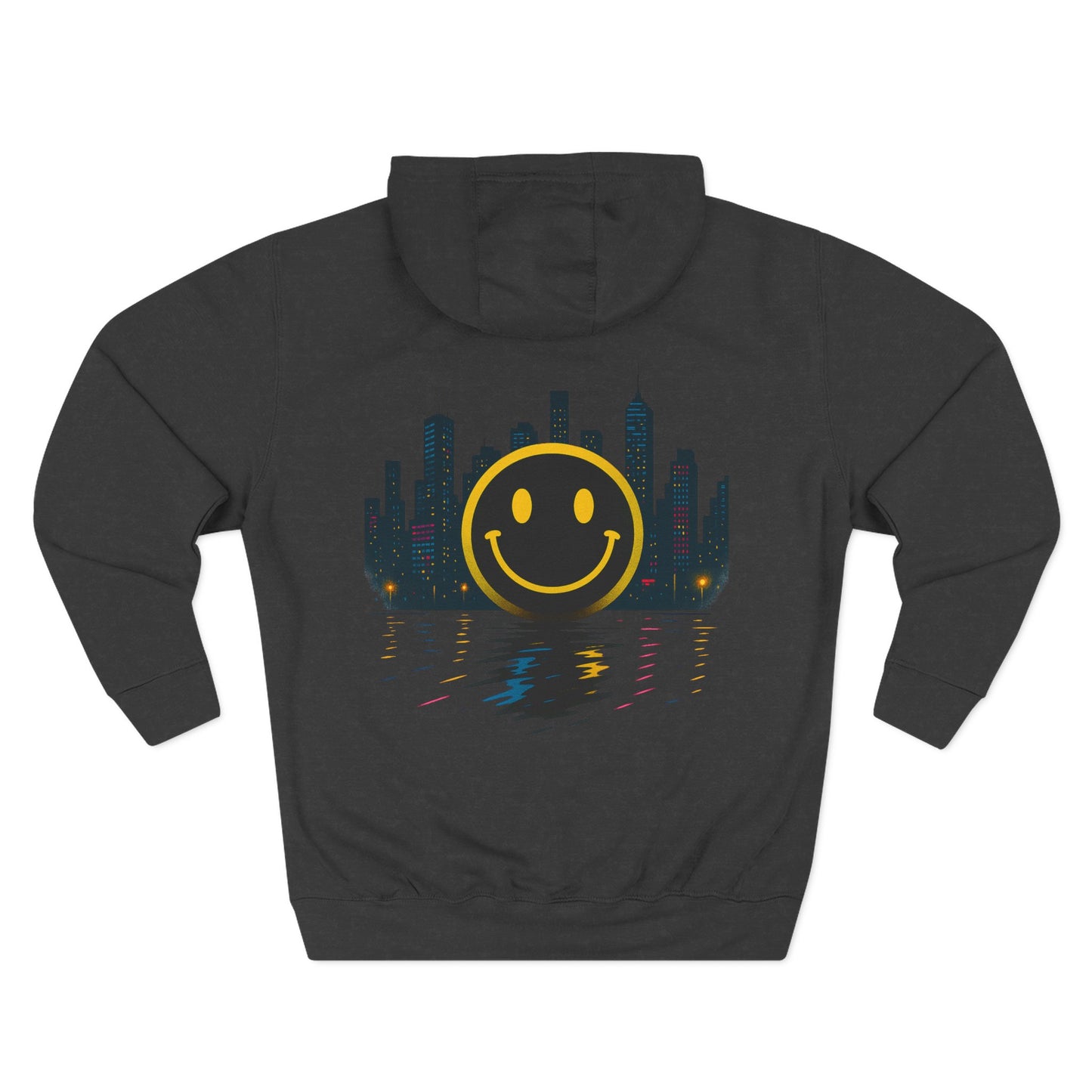 NEVERMIND CITY SMILEY SCAPE Smiley Face Three-Panel Fleece Hoodie, Comfortable Sweatshirt for Casual Wear, Gift for Friends, Happy Vibes, Art-Inspired Fashion, [...]
