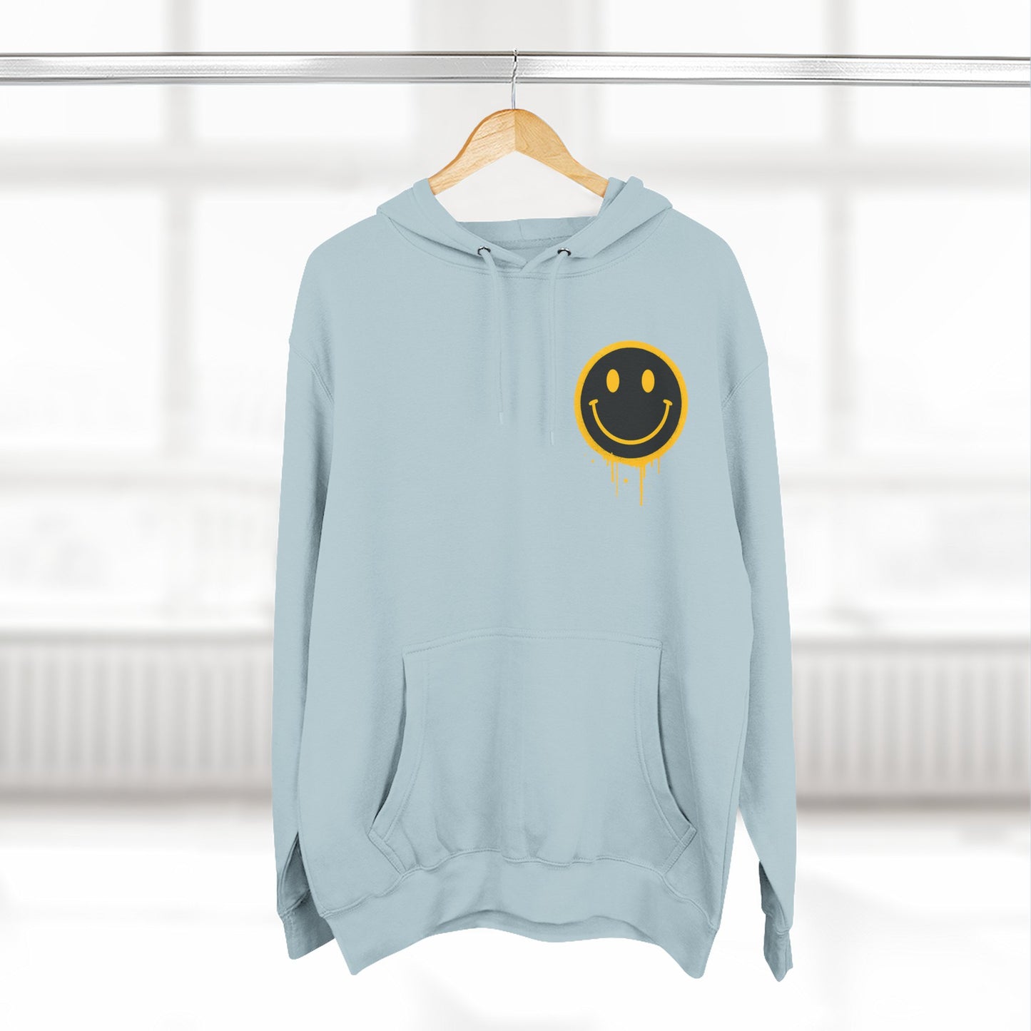 Smiley Face Three-Panel Fleece Hoodie, Comfortable Sweatshirt for Casual Wear, Gift for Friends, Happy Vibes, Art-Inspired Fashion, [...]