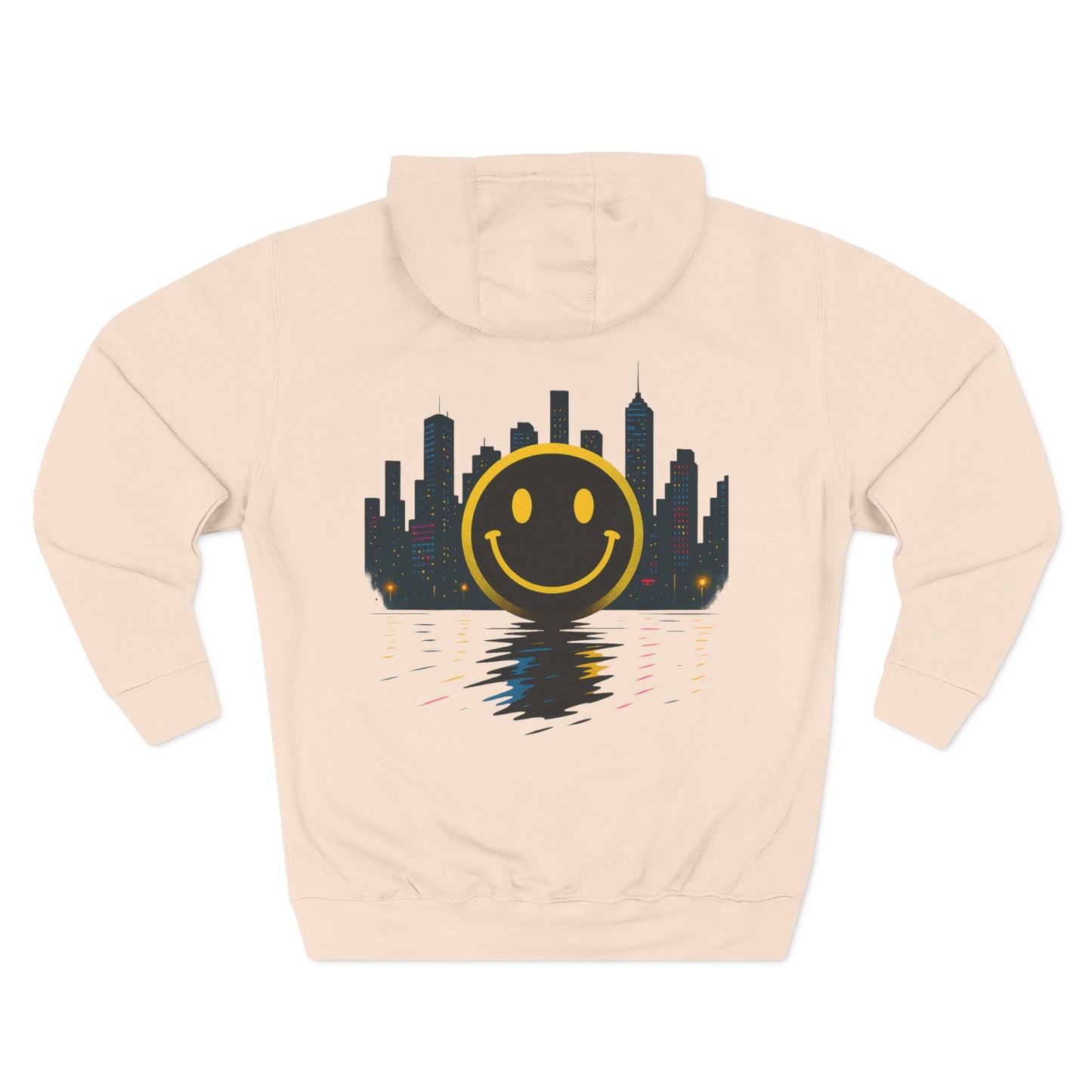 NEVERMIND CITY SMILEY SCAPE Smiley Face Three-Panel Fleece Hoodie, Comfortable Sweatshirt for Casual Wear, Gift for Friends, Happy Vibes, Art-Inspired Fashion, [...]