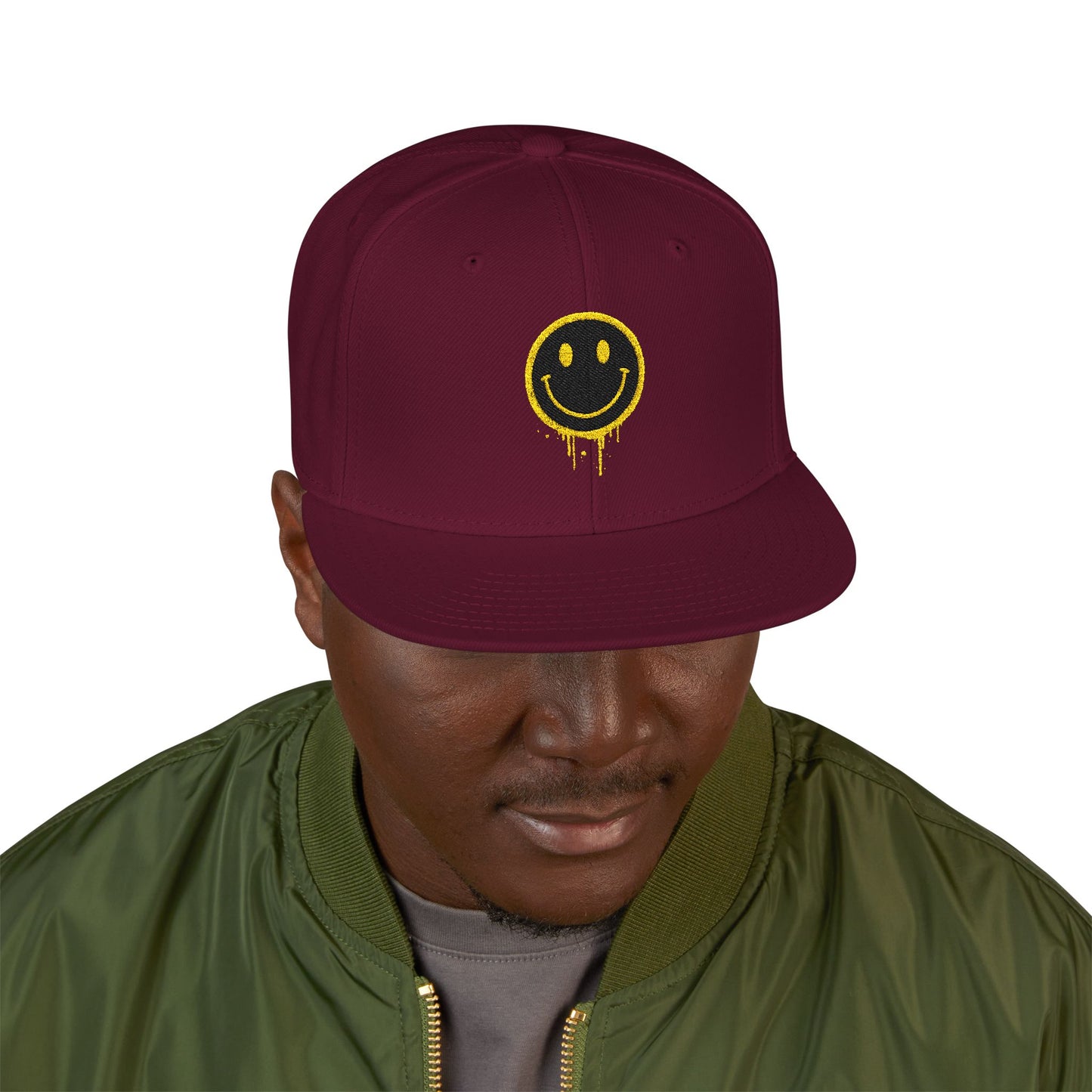 NEVERMIND Graffiti Smiley Face Embroidered Snapback Cap, Trendy Hat for Summer, Streetwear Accessory, Gift for Teenagers, Casual Outfit