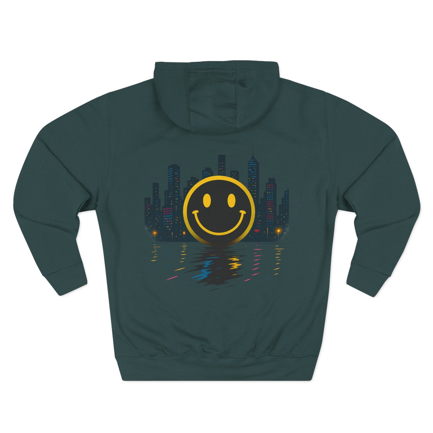 NEVERMIND CITY SMILEY SCAPE Smiley Face Three-Panel Fleece Hoodie, Comfortable Sweatshirt for Casual Wear, Gift for Friends, Happy Vibes, Art-Inspired Fashion, [...]