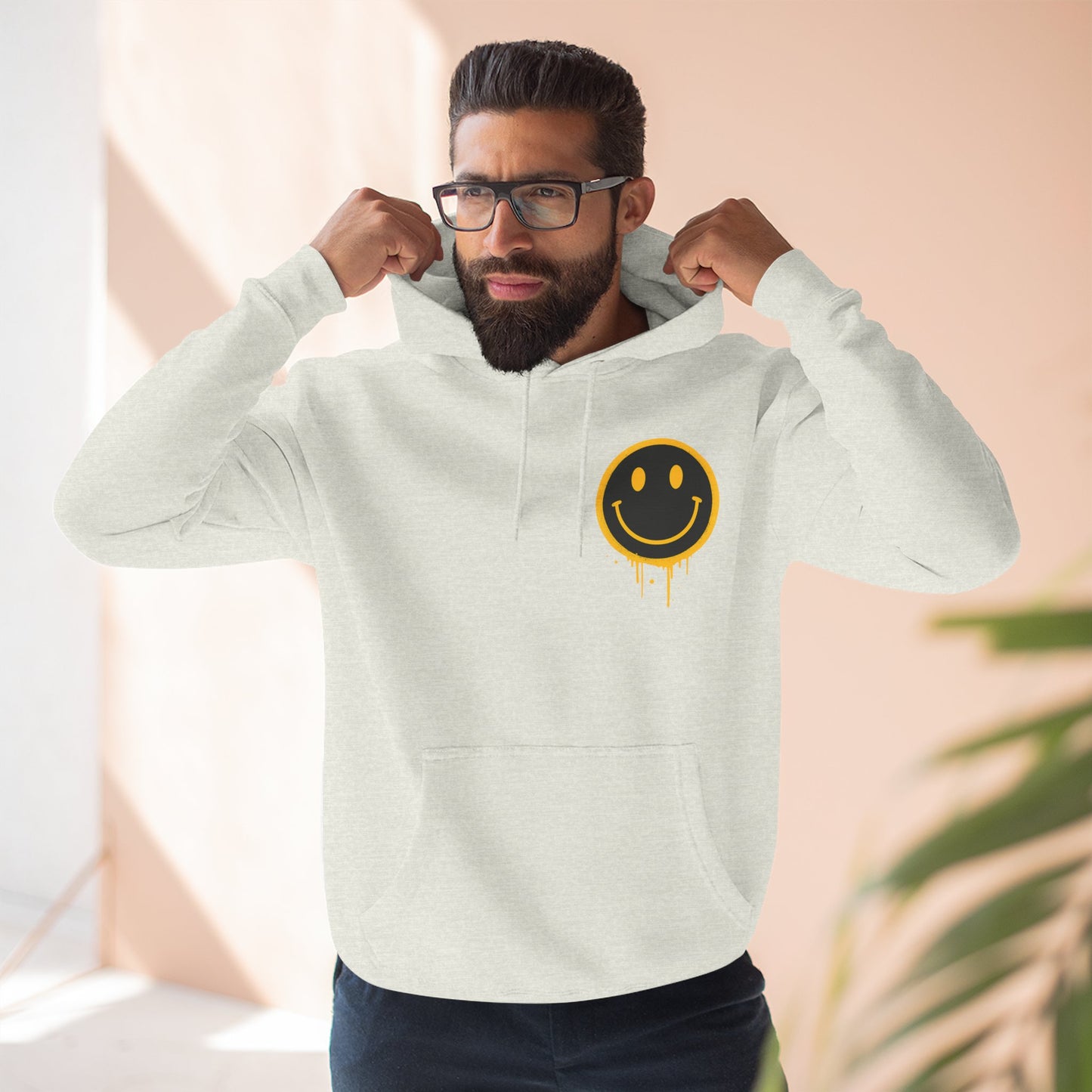 Smiley Face Three-Panel Fleece Hoodie, Comfortable Sweatshirt for Casual Wear, Gift for Friends, Happy Vibes, Art-Inspired Fashion, [...]
