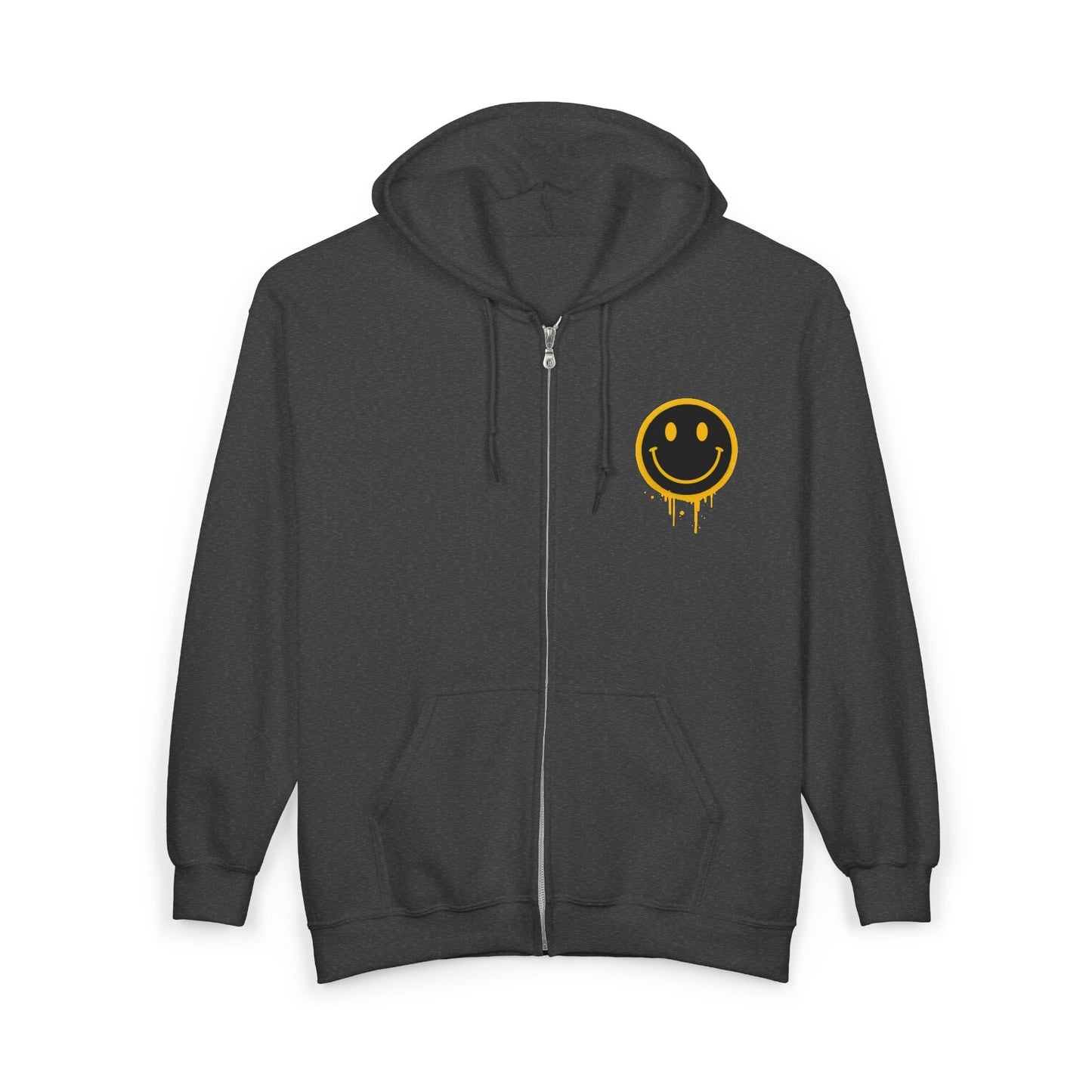 NEVERMIND Graffiti Smiley Face Zip Hoodie | Unisex Casual Wear, Perfect for Gifting, Fall Fashion, Streetwear, Cozy Layering
