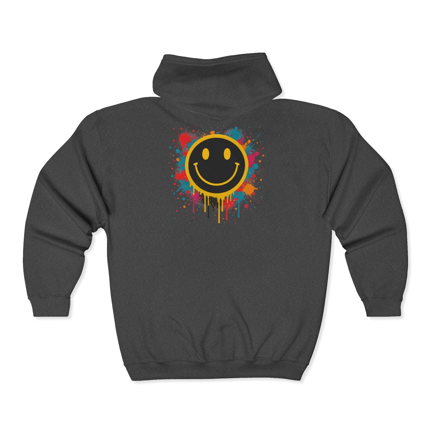NEVERMIND Graffiti Smiley Face Zip Hoodie | Unisex Casual Wear, Perfect for Gifting, Fall Fashion, Streetwear, Cozy Layering