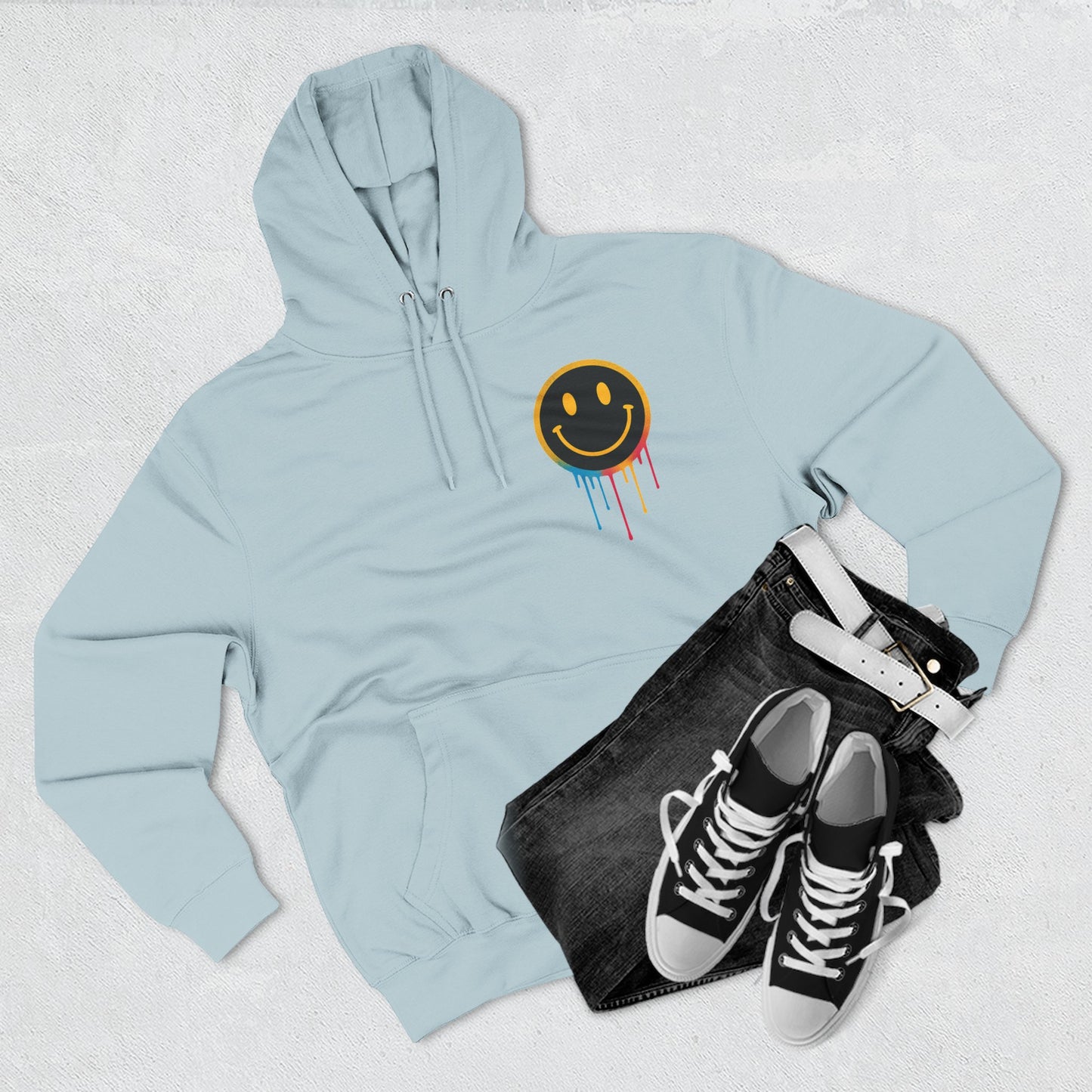 NEVERMIND GRID Smiley Face Three-Panel Fleece Hoodie, Comfortable Sweatshirt for Casual Wear, Gift for Friends, Happy Vibes, Art-Inspired Fashion, [...]