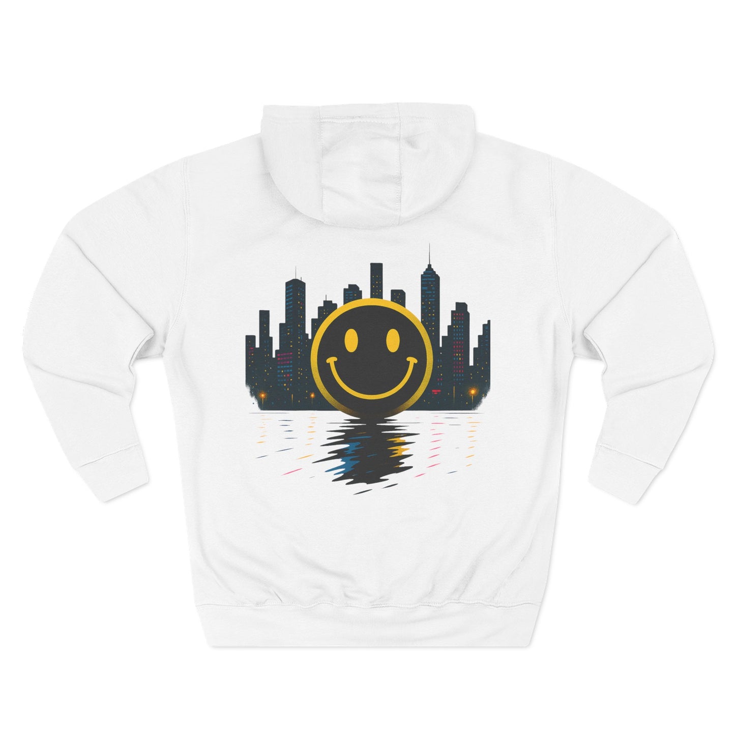 NEVERMIND CITY SMILEY SCAPE Smiley Face Three-Panel Fleece Hoodie, Comfortable Sweatshirt for Casual Wear, Gift for Friends, Happy Vibes, Art-Inspired Fashion, [...]