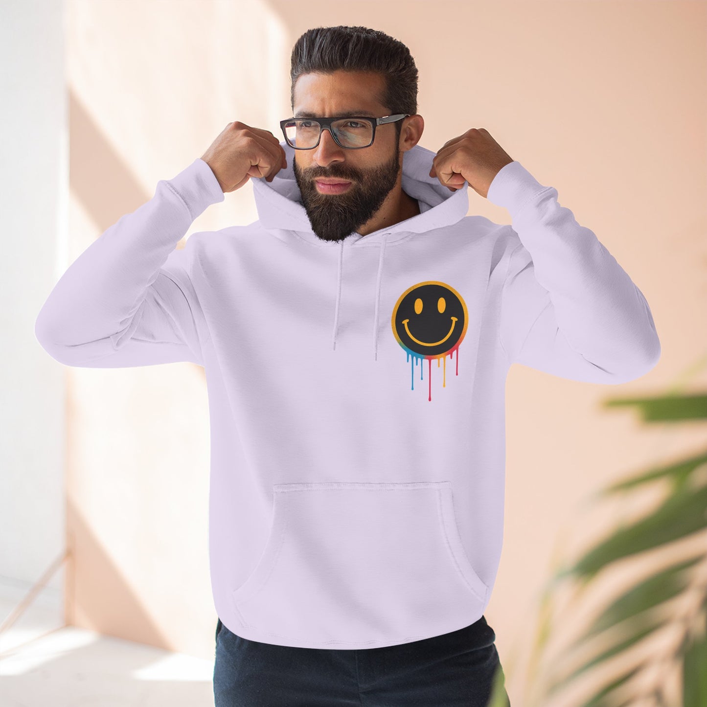 NEVERMIND GRID Smiley Face Three-Panel Fleece Hoodie, Comfortable Sweatshirt for Casual Wear, Gift for Friends, Happy Vibes, Art-Inspired Fashion, [...]