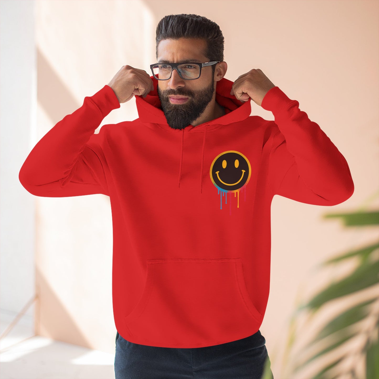 NEVERMIND GRID Smiley Face Three-Panel Fleece Hoodie, Comfortable Sweatshirt for Casual Wear, Gift for Friends, Happy Vibes, Art-Inspired Fashion, [...]