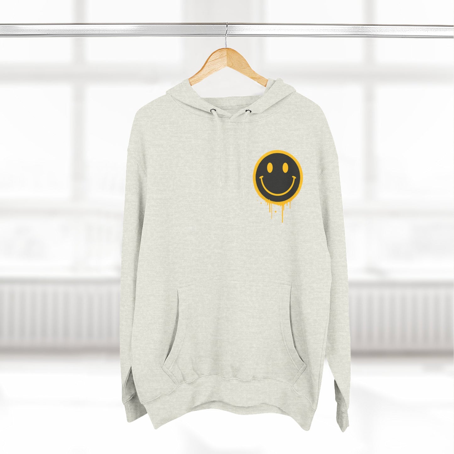 Smiley Face Three-Panel Fleece Hoodie, Comfortable Sweatshirt for Casual Wear, Gift for Friends, Happy Vibes, Art-Inspired Fashion, [...]