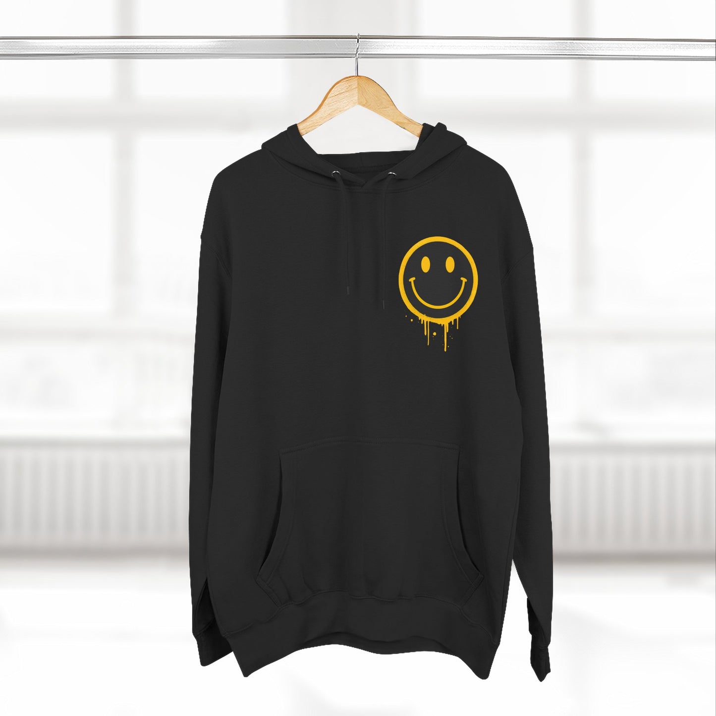 Smiley Face Three-Panel Fleece Hoodie, Comfortable Sweatshirt for Casual Wear, Gift for Friends, Happy Vibes, Art-Inspired Fashion, [...]