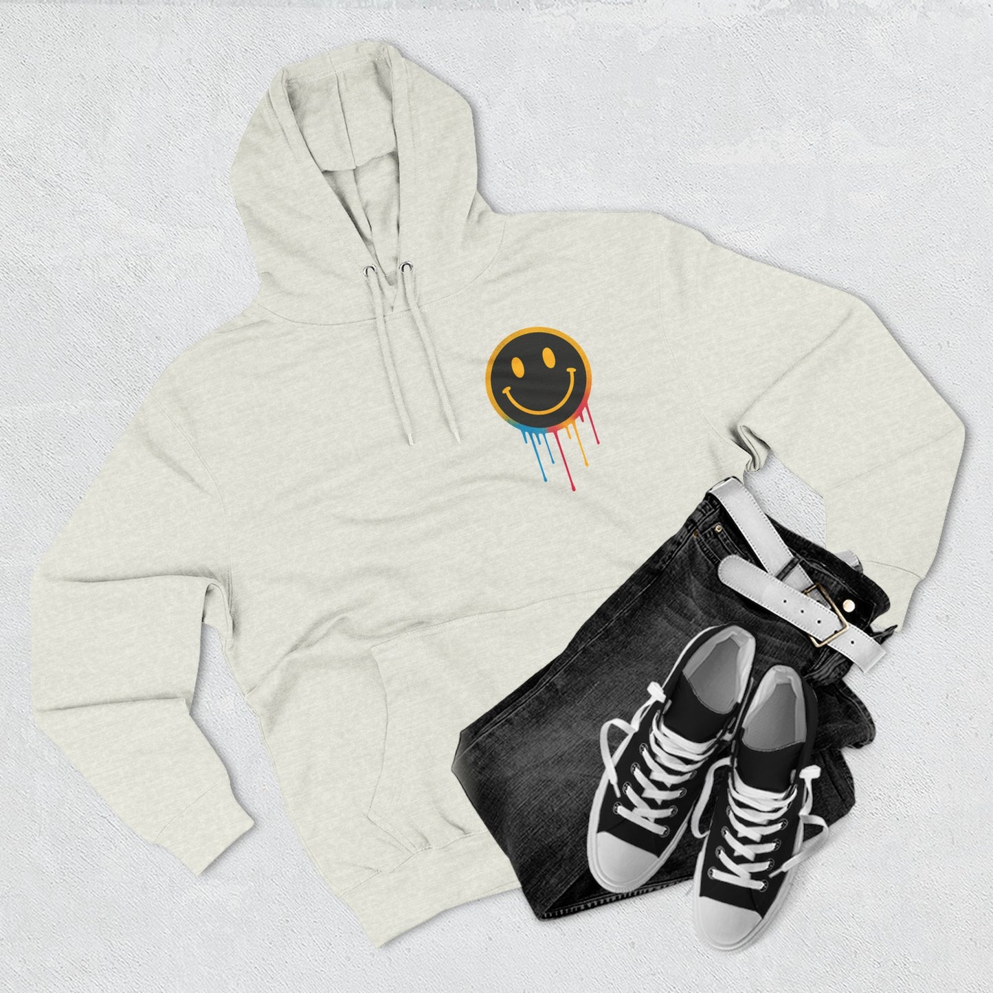NEVERMIND GRID Smiley Face Three-Panel Fleece Hoodie, Comfortable Sweatshirt for Casual Wear, Gift for Friends, Happy Vibes, Art-Inspired Fashion, [...]