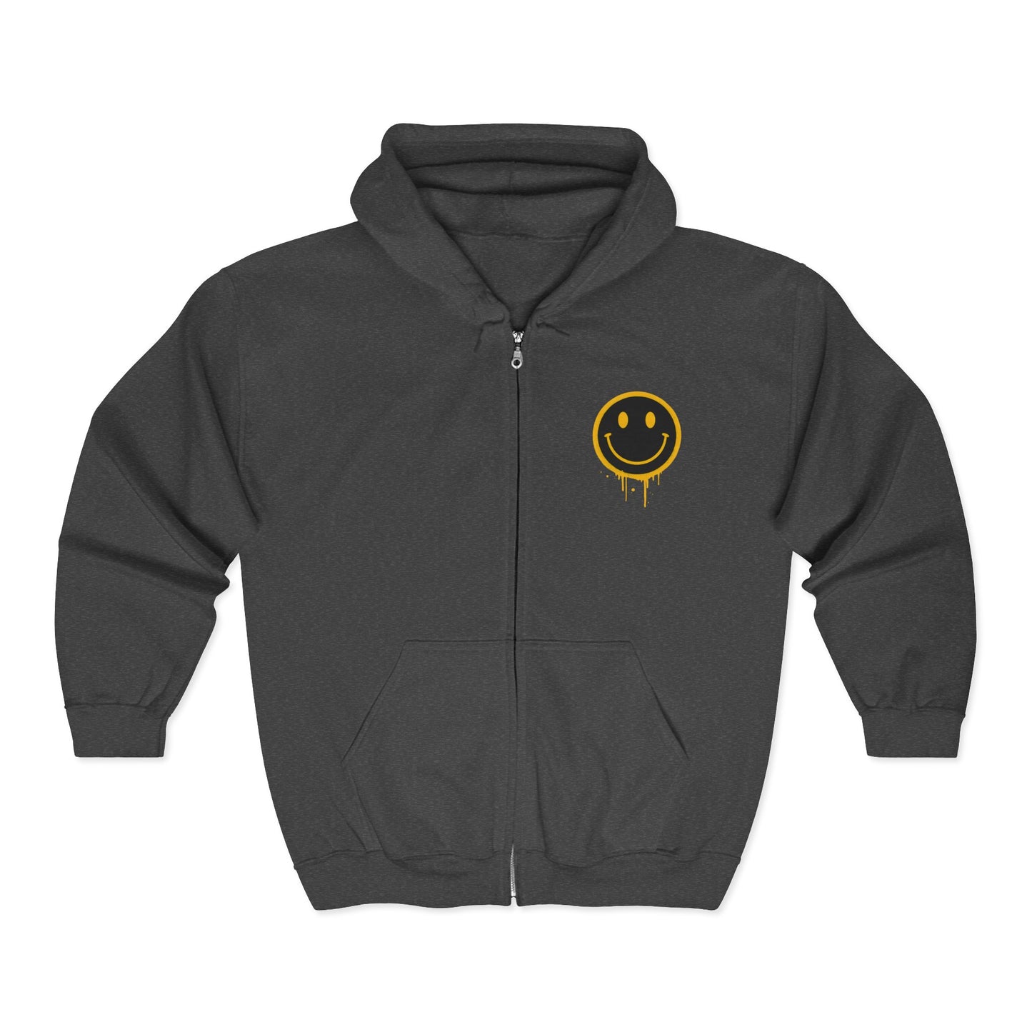 NEVERMIND Graffiti Smiley Face Zip Hoodie | Unisex Casual Wear, Perfect for Gifting, Fall Fashion, Streetwear, Cozy Layering