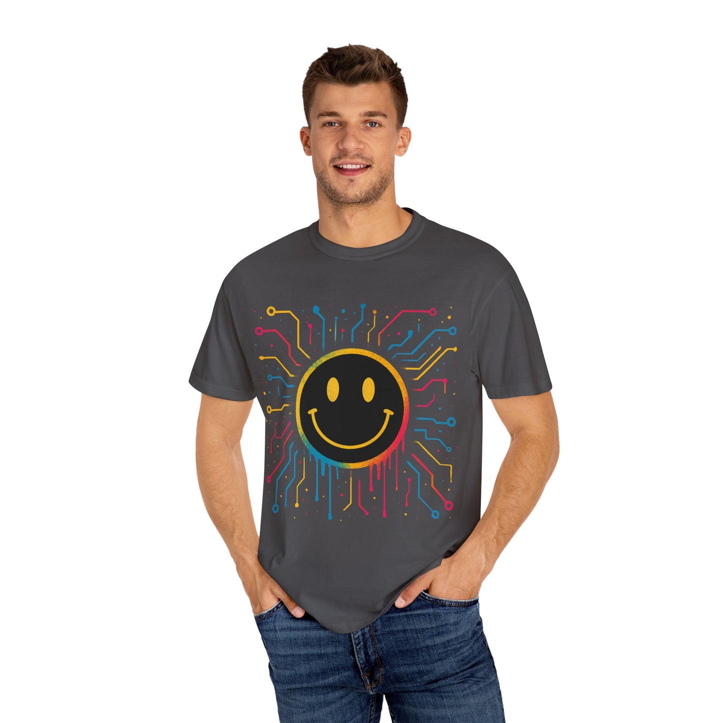 NEVERMIND GRID Smiley Face Unisex Garment-Dyed T-shirt