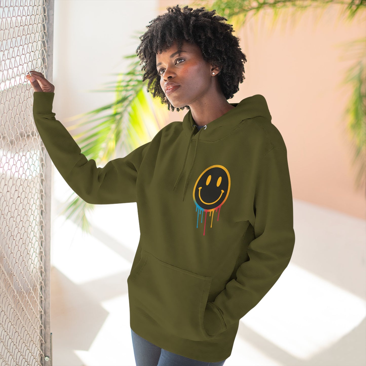 NEVERMIND GRID Smiley Face Three-Panel Fleece Hoodie, Comfortable Sweatshirt for Casual Wear, Gift for Friends, Happy Vibes, Art-Inspired Fashion, [...]