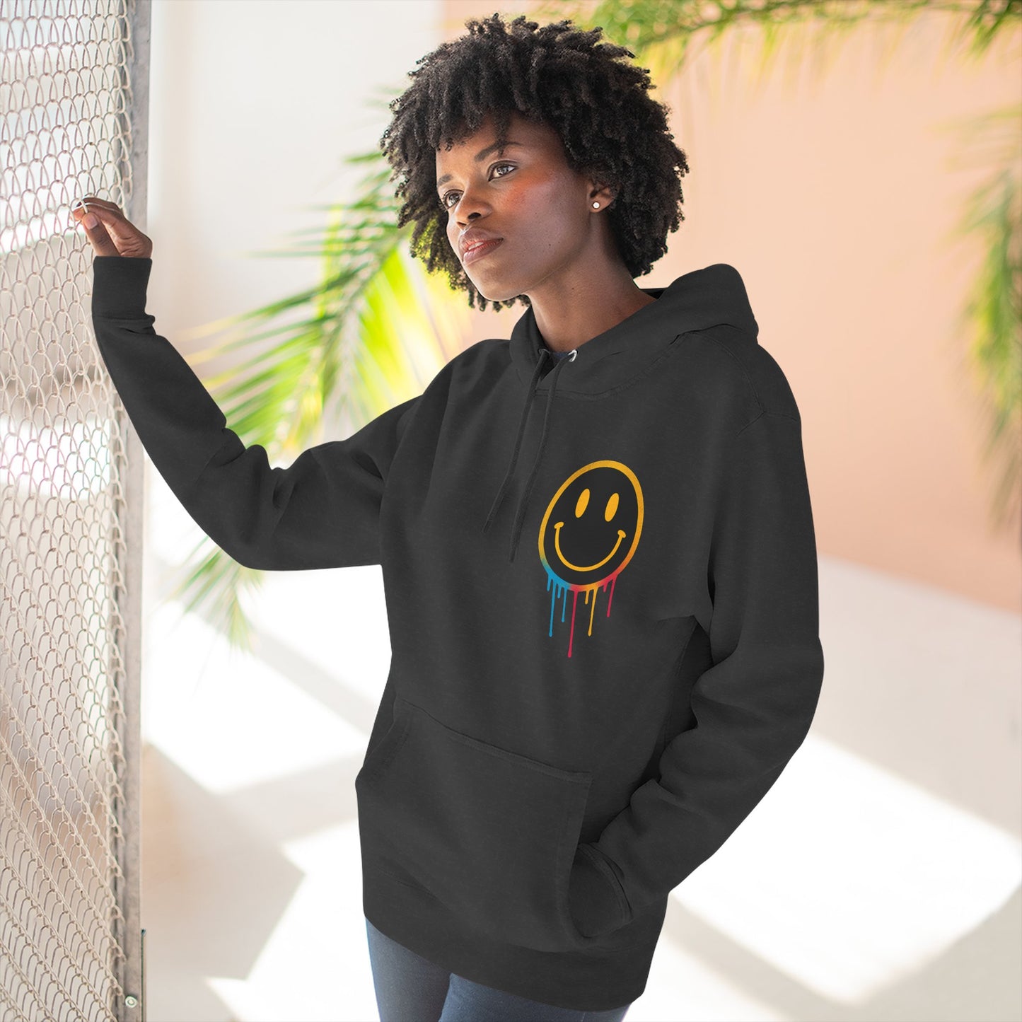 NEVERMIND GRID Smiley Face Three-Panel Fleece Hoodie, Comfortable Sweatshirt for Casual Wear, Gift for Friends, Happy Vibes, Art-Inspired Fashion, [...]