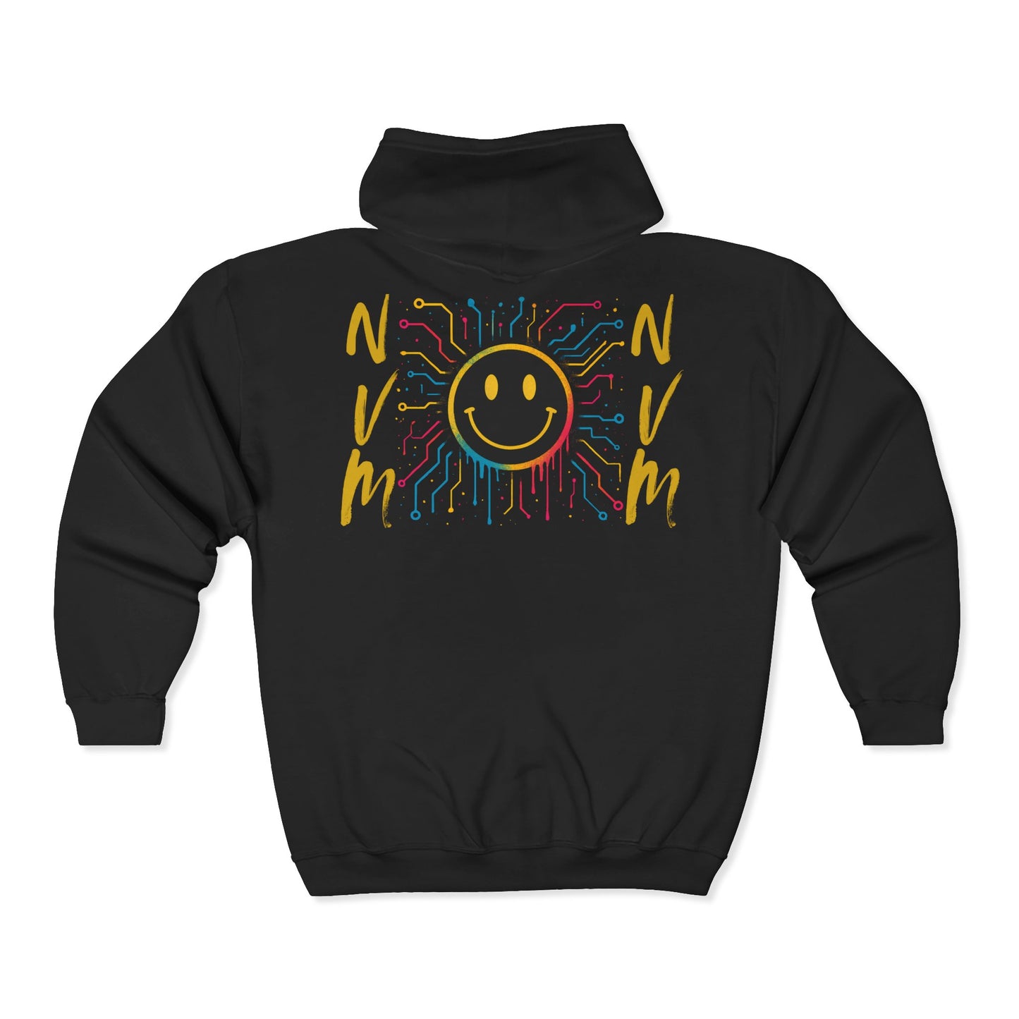 NEVERMIND GRID Smiley Face Zip Hoodie | Unisex Casual Wear, Perfect for Gifting, Fall Fashion, Streetwear, Cozy Layering