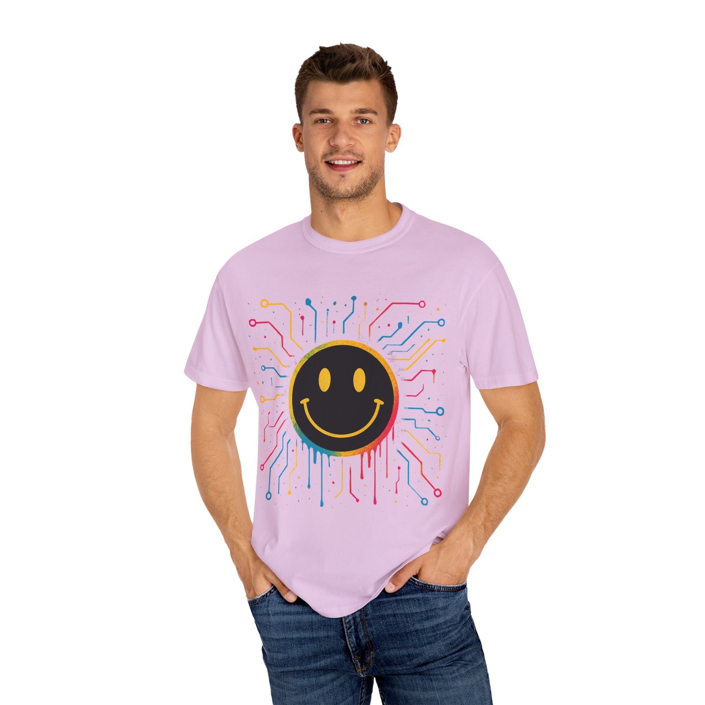 NEVERMIND GRID Smiley Face Unisex Garment-Dyed T-shirt