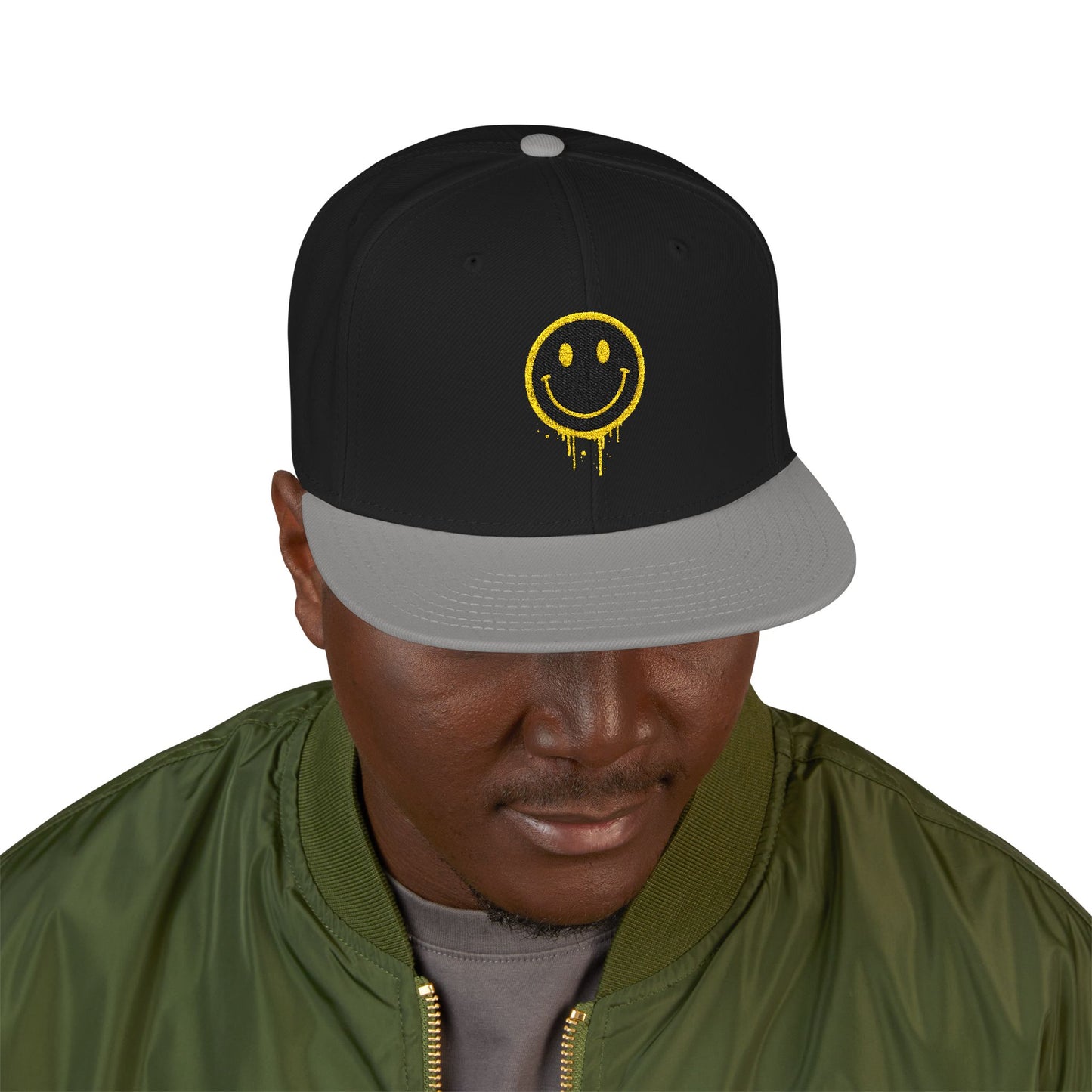 NEVERMIND Graffiti Smiley Face Embroidered Snapback Cap, Trendy Hat for Summer, Streetwear Accessory, Gift for Teenagers, Casual Outfit