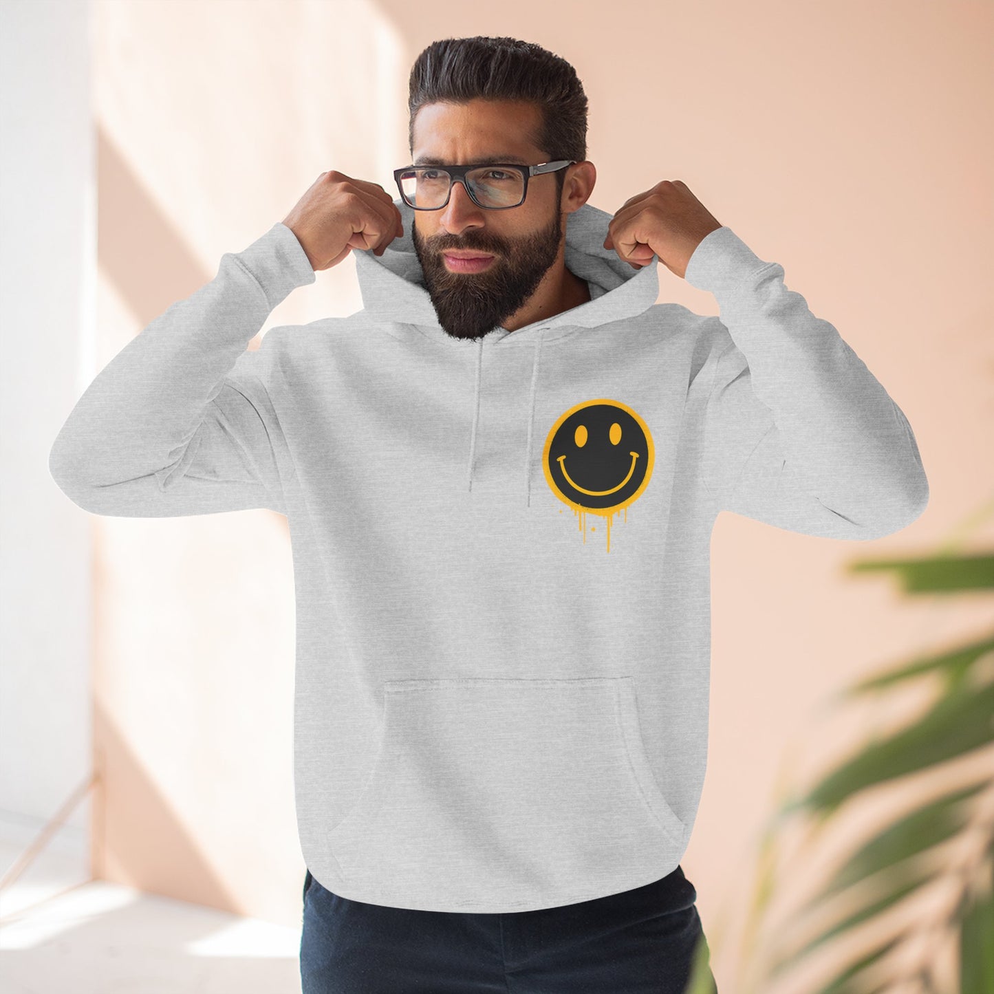 Smiley Face Three-Panel Fleece Hoodie, Comfortable Sweatshirt for Casual Wear, Gift for Friends, Happy Vibes, Art-Inspired Fashion, [...]