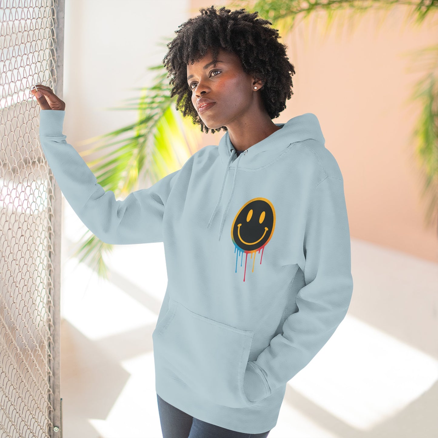 NEVERMIND GRID Smiley Face Three-Panel Fleece Hoodie, Comfortable Sweatshirt for Casual Wear, Gift for Friends, Happy Vibes, Art-Inspired Fashion, [...]