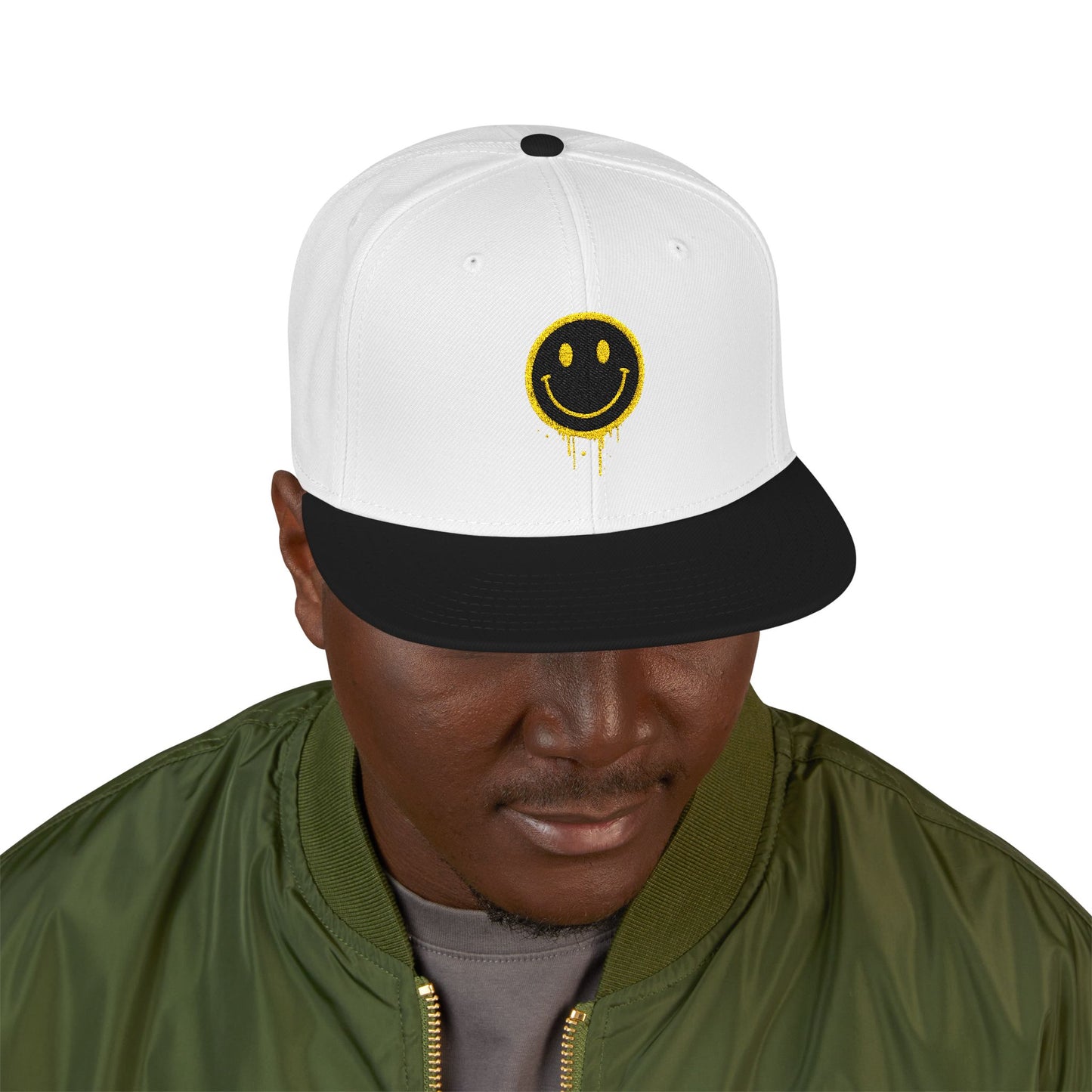 NEVERMIND Graffiti Smiley Face Embroidered Snapback Cap, Trendy Hat for Summer, Streetwear Accessory, Gift for Teenagers, Casual Outfit