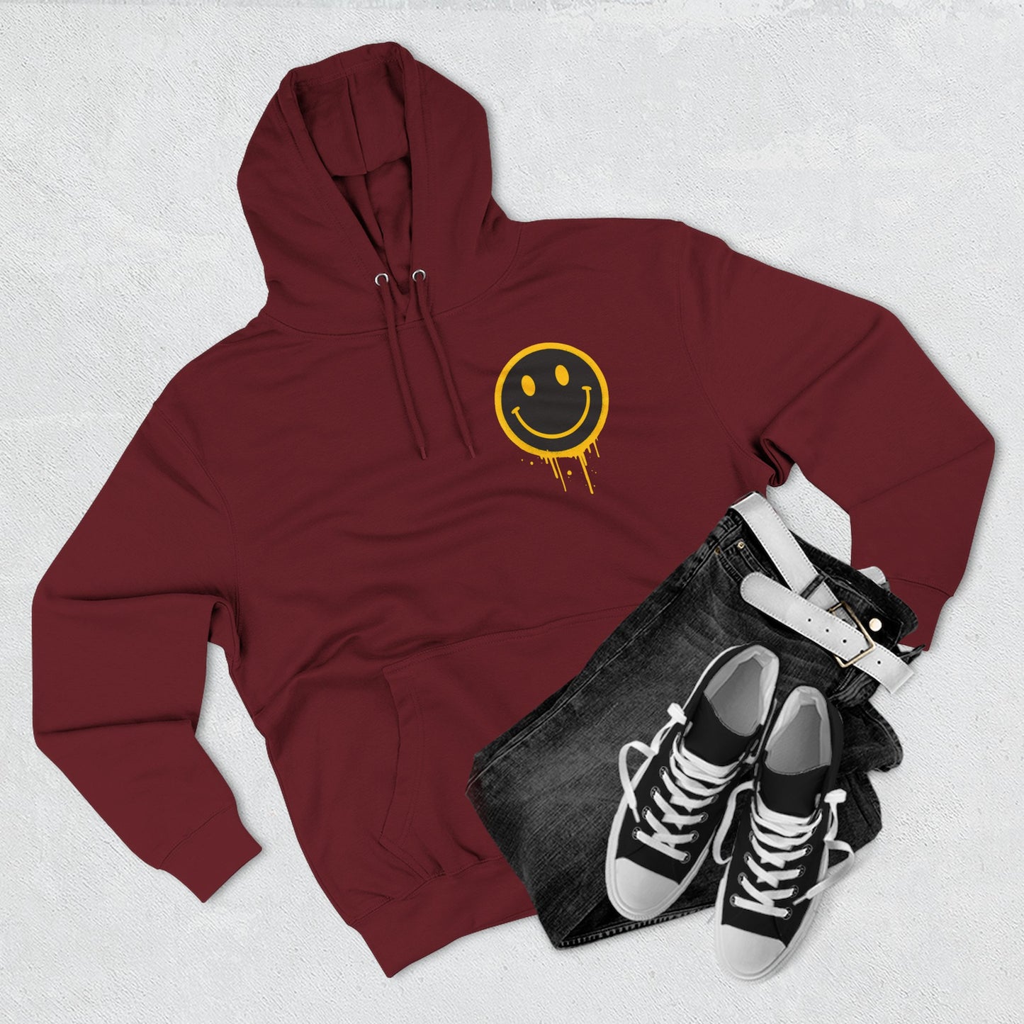 Smiley Face Three-Panel Fleece Hoodie, Comfortable Sweatshirt for Casual Wear, Gift for Friends, Happy Vibes, Art-Inspired Fashion, [...]