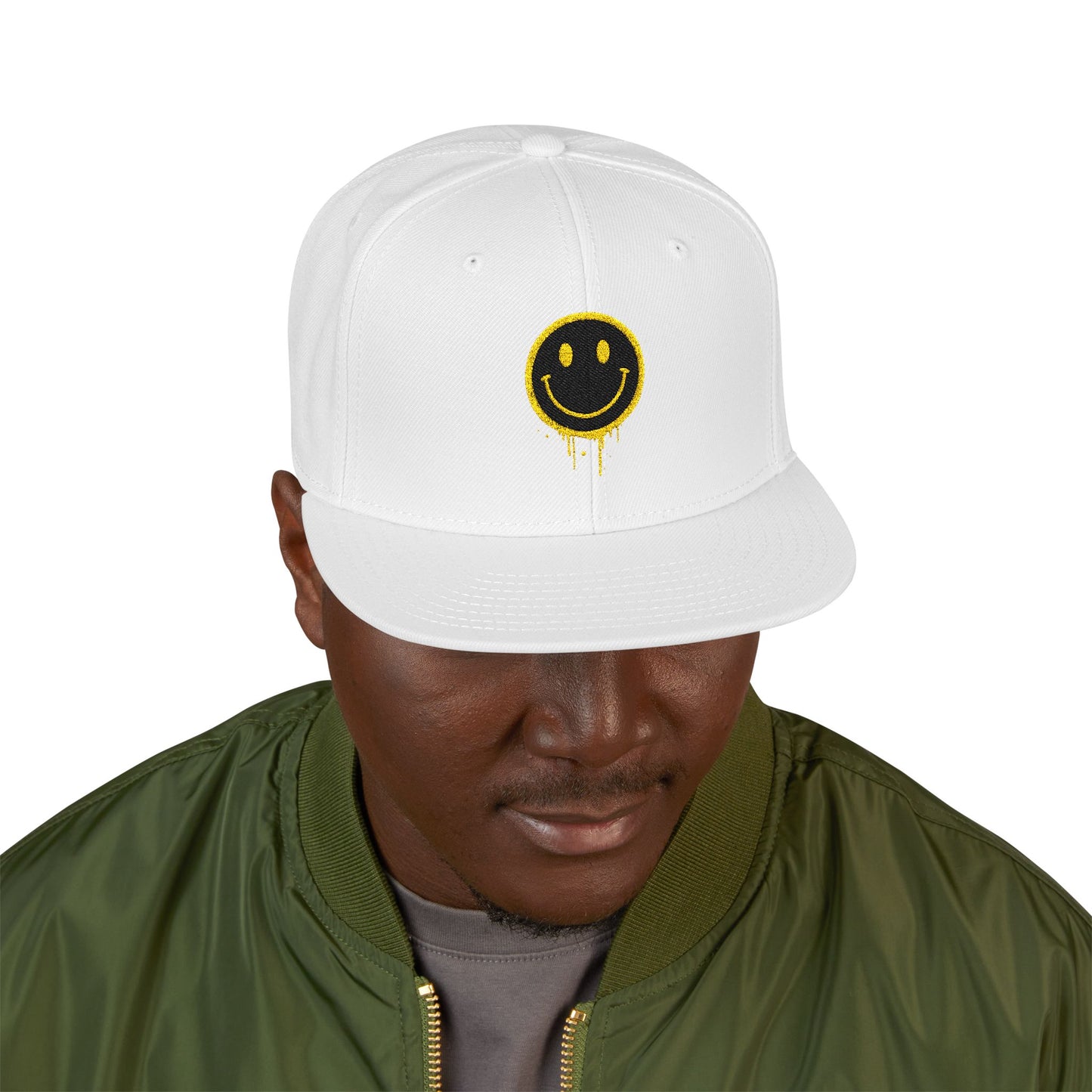 NEVERMIND Graffiti Smiley Face Embroidered Snapback Cap, Trendy Hat for Summer, Streetwear Accessory, Gift for Teenagers, Casual Outfit