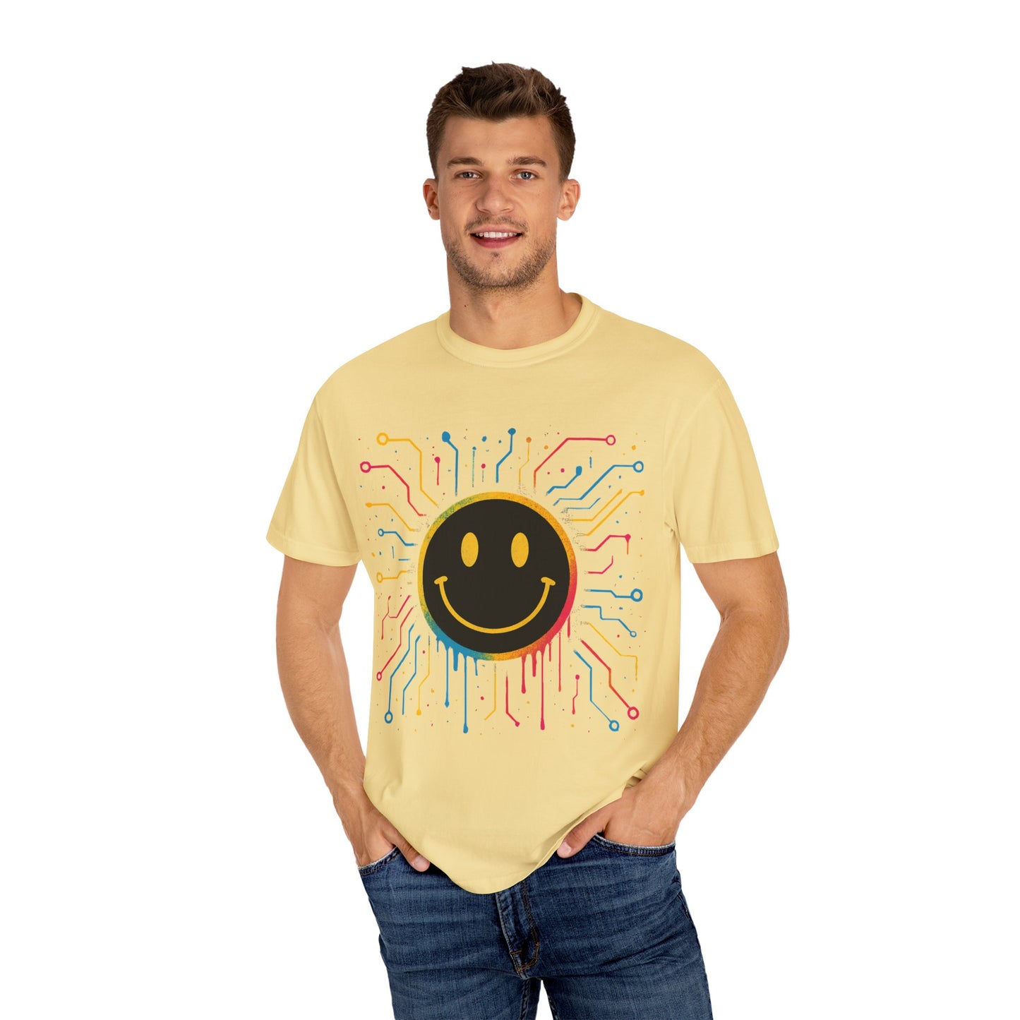 NEVERMIND GRID Smiley Face Unisex Garment-Dyed T-shirt