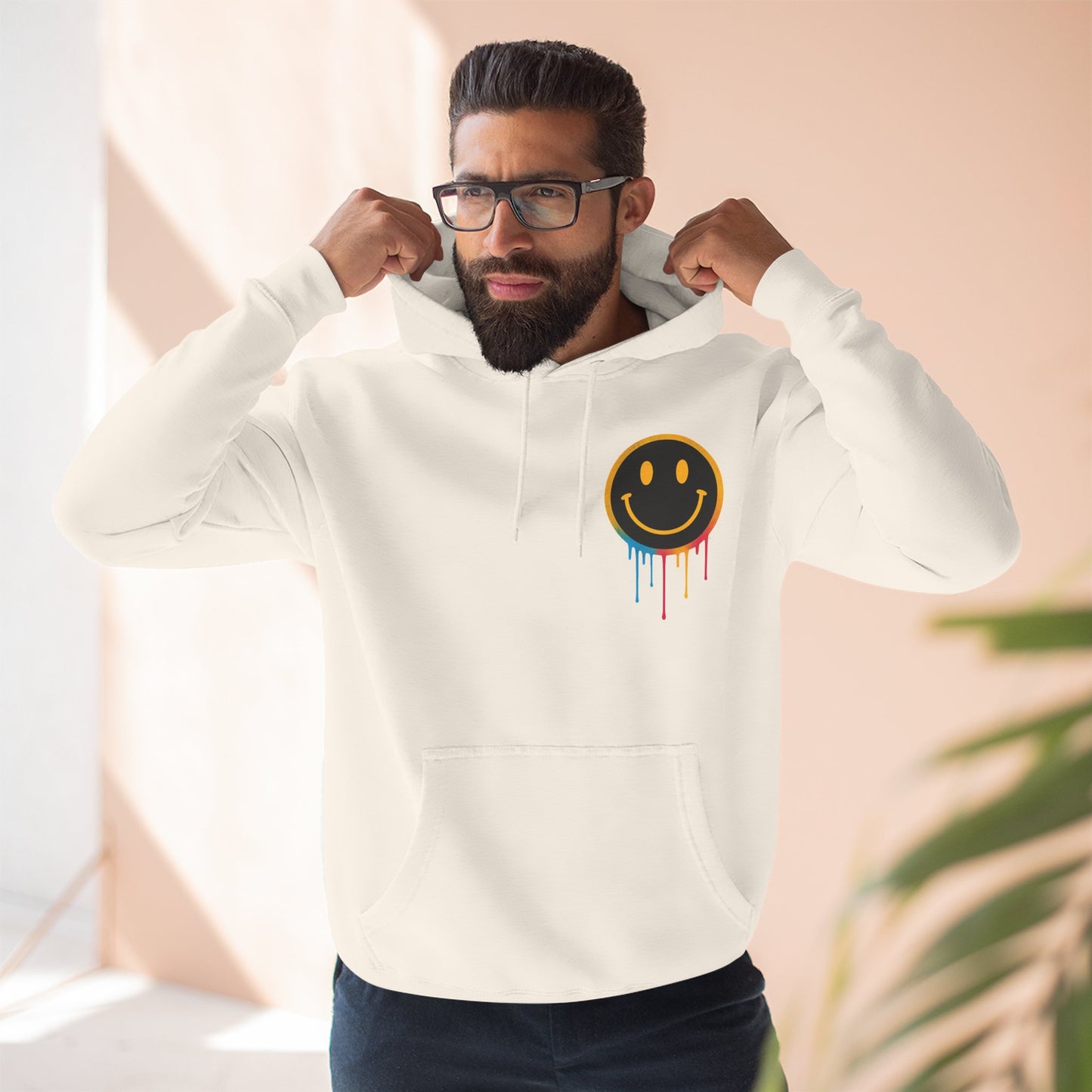 NEVERMIND GRID Smiley Face Three-Panel Fleece Hoodie, Comfortable Sweatshirt for Casual Wear, Gift for Friends, Happy Vibes, Art-Inspired Fashion, [...]