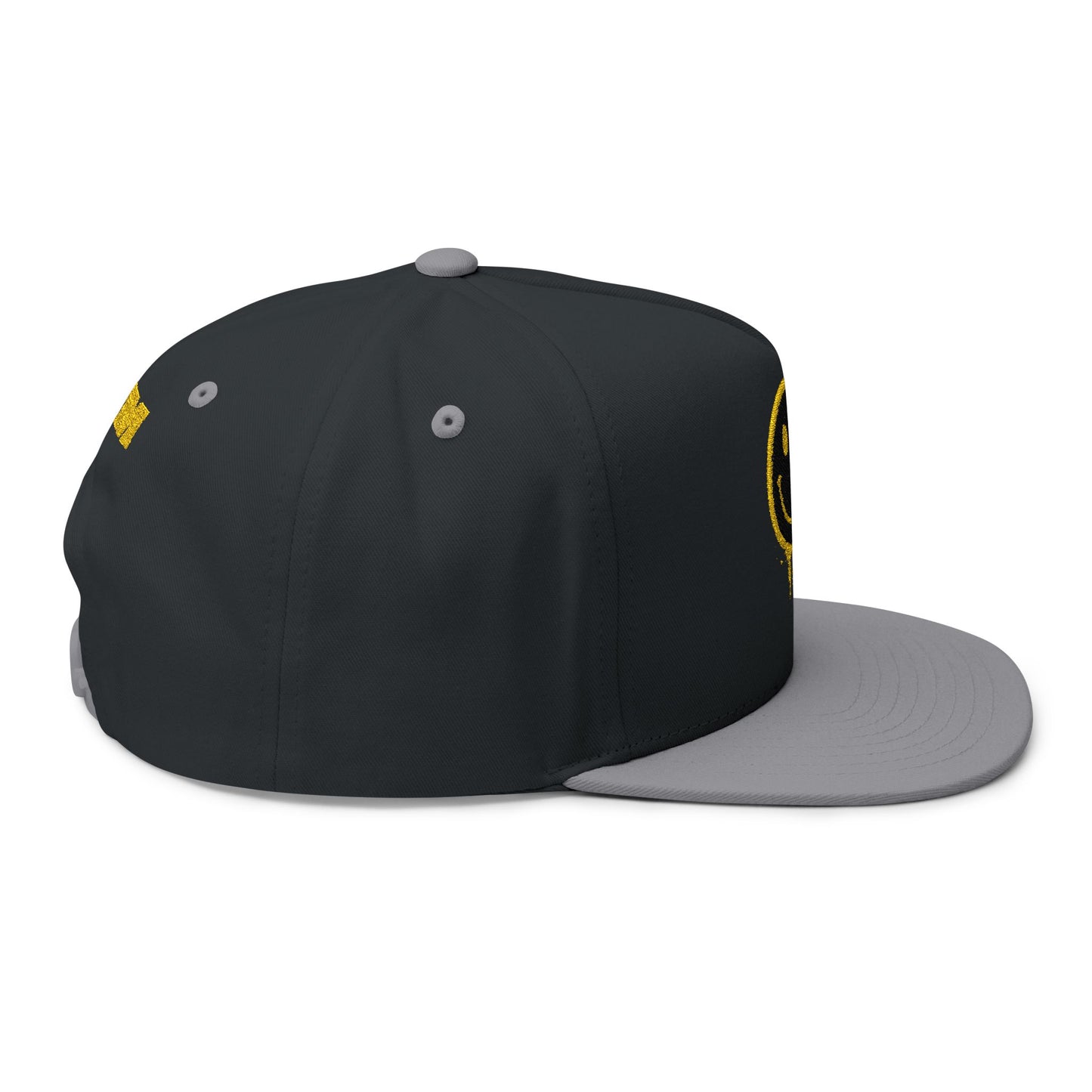 NEVERMIND Graffiti Smiley Face Flat Bill Cap, Trendy Embroidered Hat for Casual Outfits, Gift for Him/Her, Summer Style, Streetwear Cap