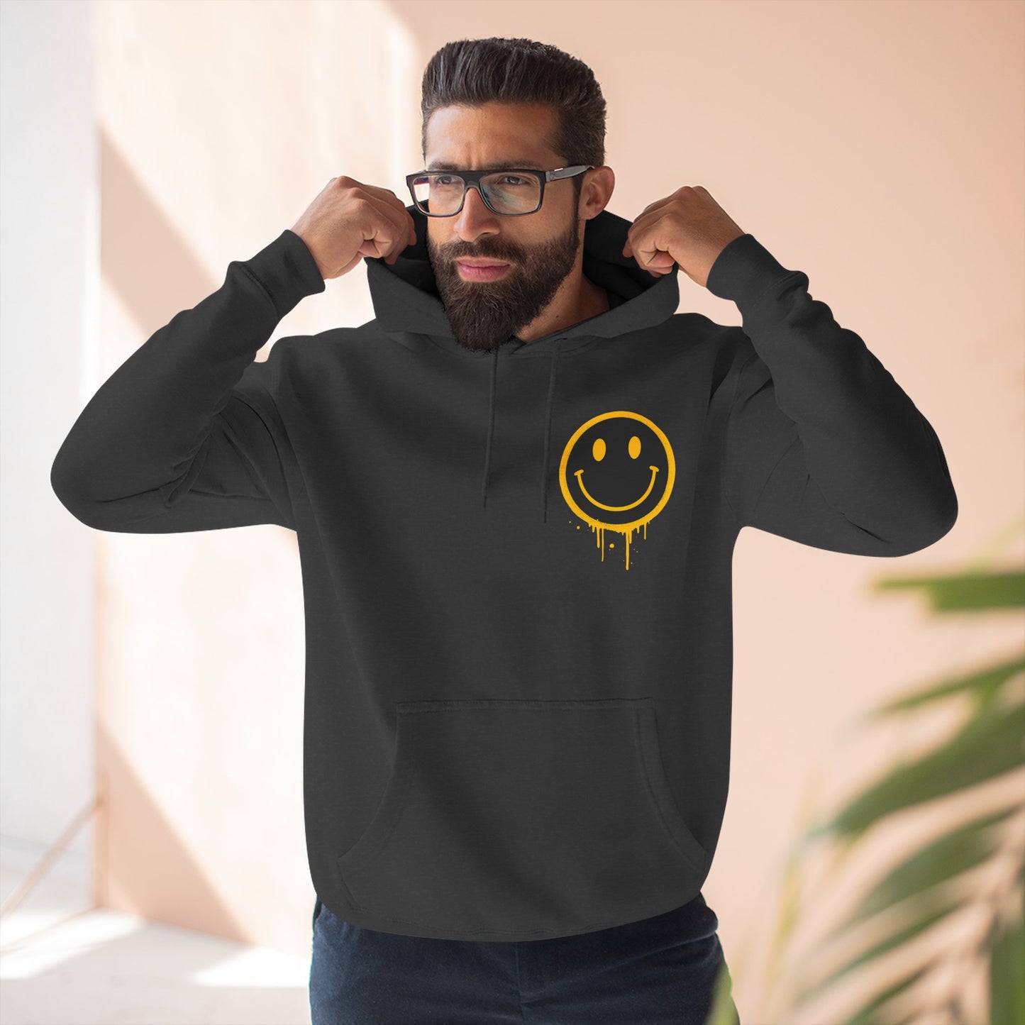 Smiley Face Three-Panel Fleece Hoodie, Comfortable Sweatshirt for Casual Wear, Gift for Friends, Happy Vibes, Art-Inspired Fashion, [...]
