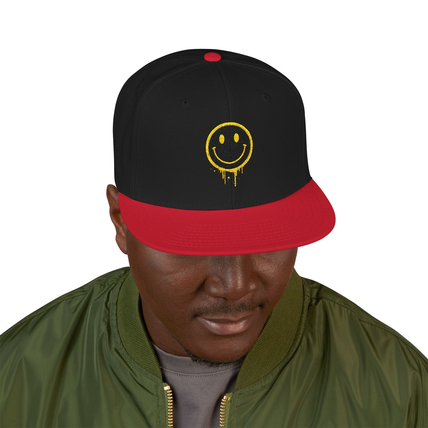 NEVERMIND Graffiti Smiley Face Embroidered Snapback Cap, Trendy Hat for Summer, Streetwear Accessory, Gift for Teenagers, Casual Outfit