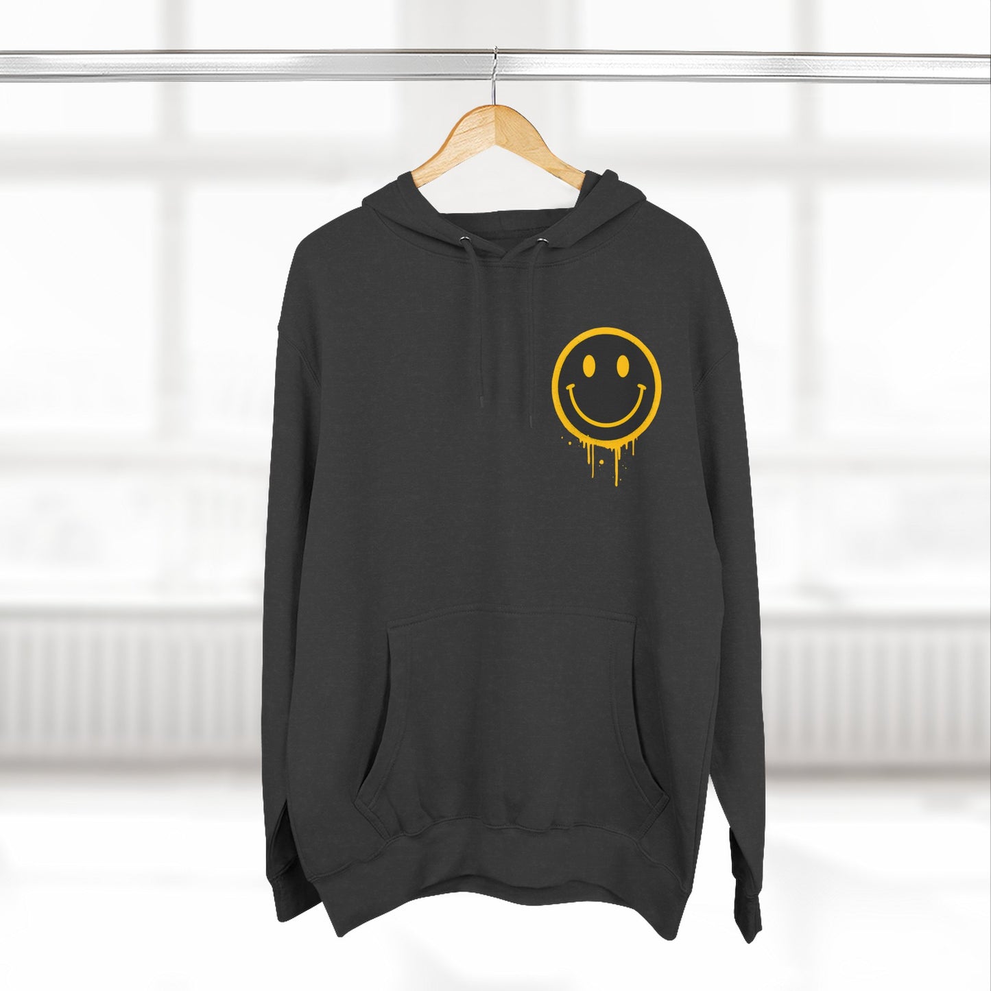 Smiley Face Three-Panel Fleece Hoodie, Comfortable Sweatshirt for Casual Wear, Gift for Friends, Happy Vibes, Art-Inspired Fashion, [...]