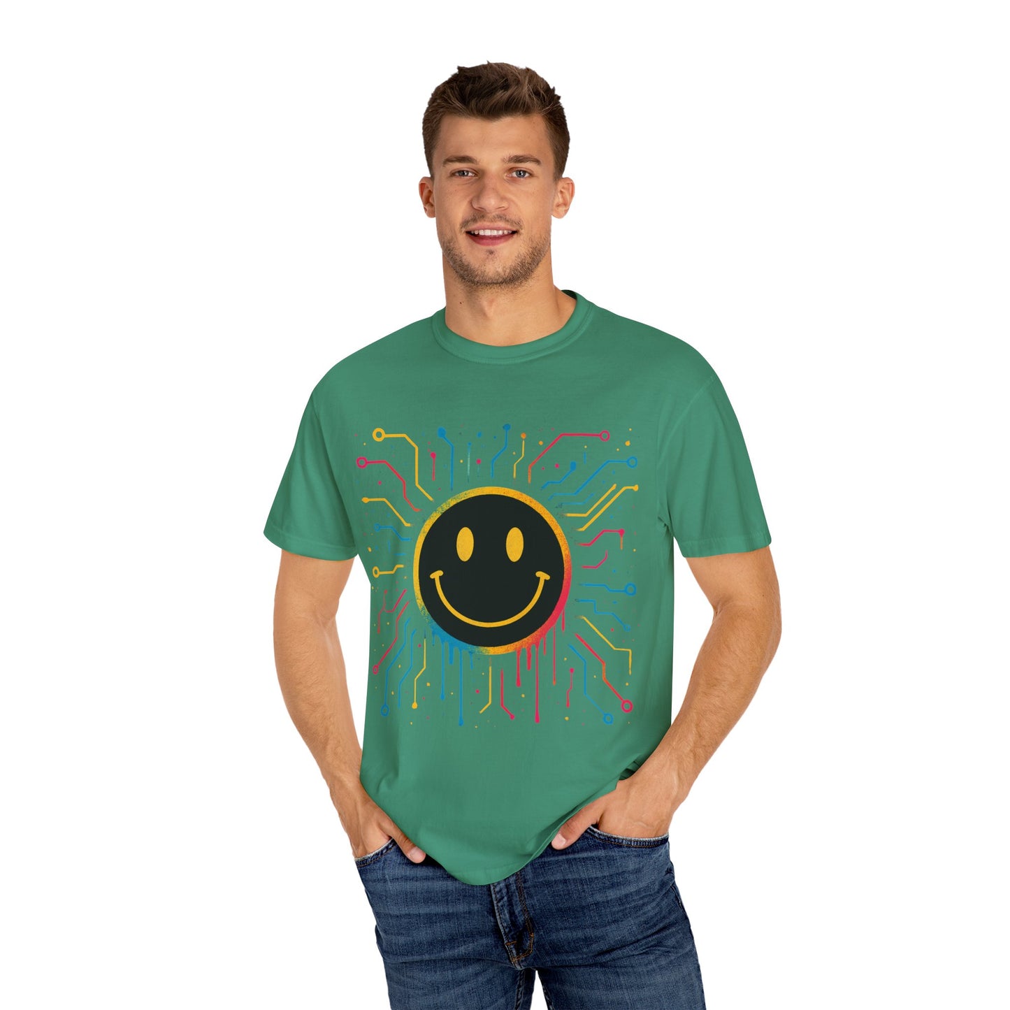 NEVERMIND GRID Smiley Face Unisex Garment-Dyed T-shirt