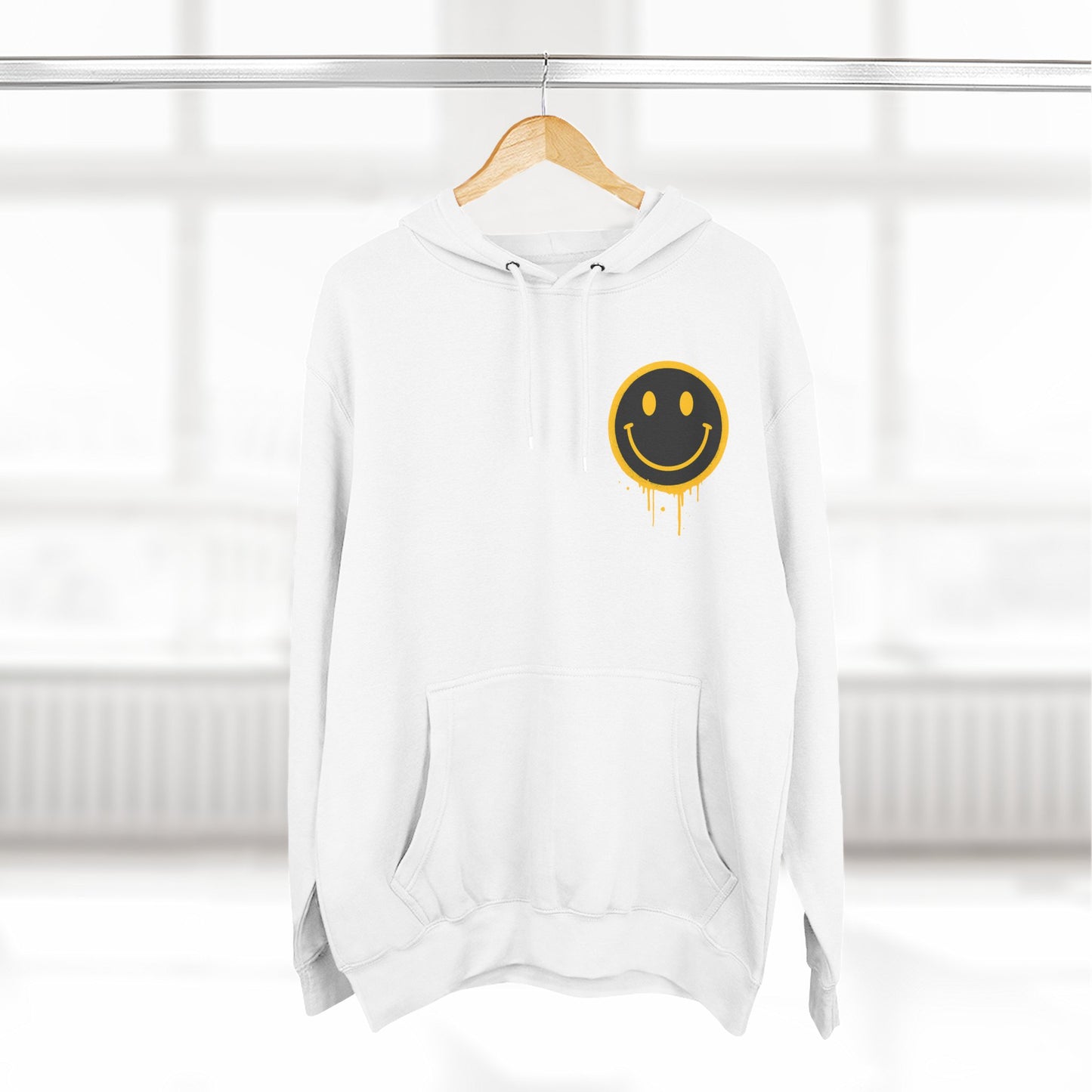 Smiley Face Three-Panel Fleece Hoodie, Comfortable Sweatshirt for Casual Wear, Gift for Friends, Happy Vibes, Art-Inspired Fashion, [...]