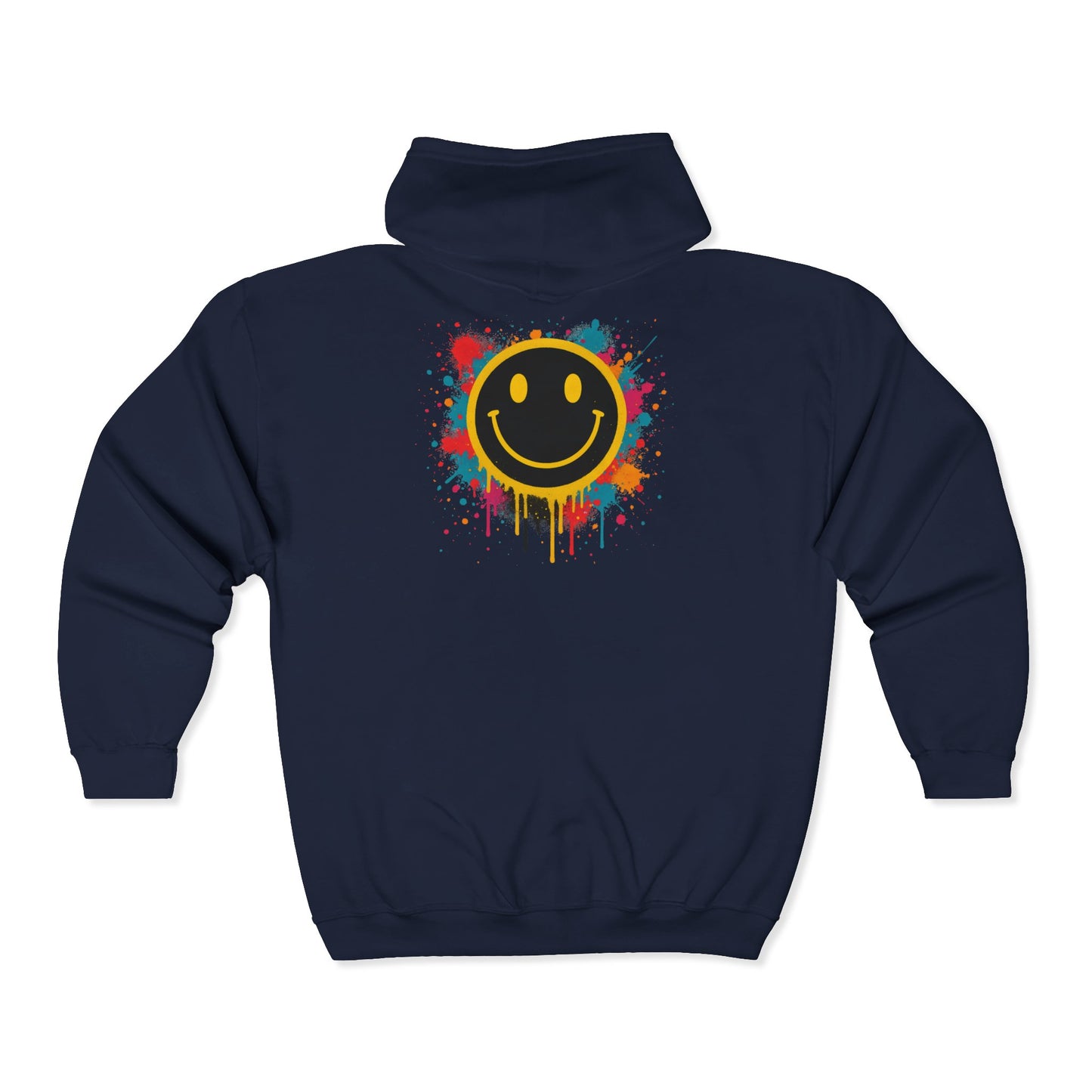 NEVERMIND Graffiti Smiley Face Zip Hoodie | Unisex Casual Wear, Perfect for Gifting, Fall Fashion, Streetwear, Cozy Layering