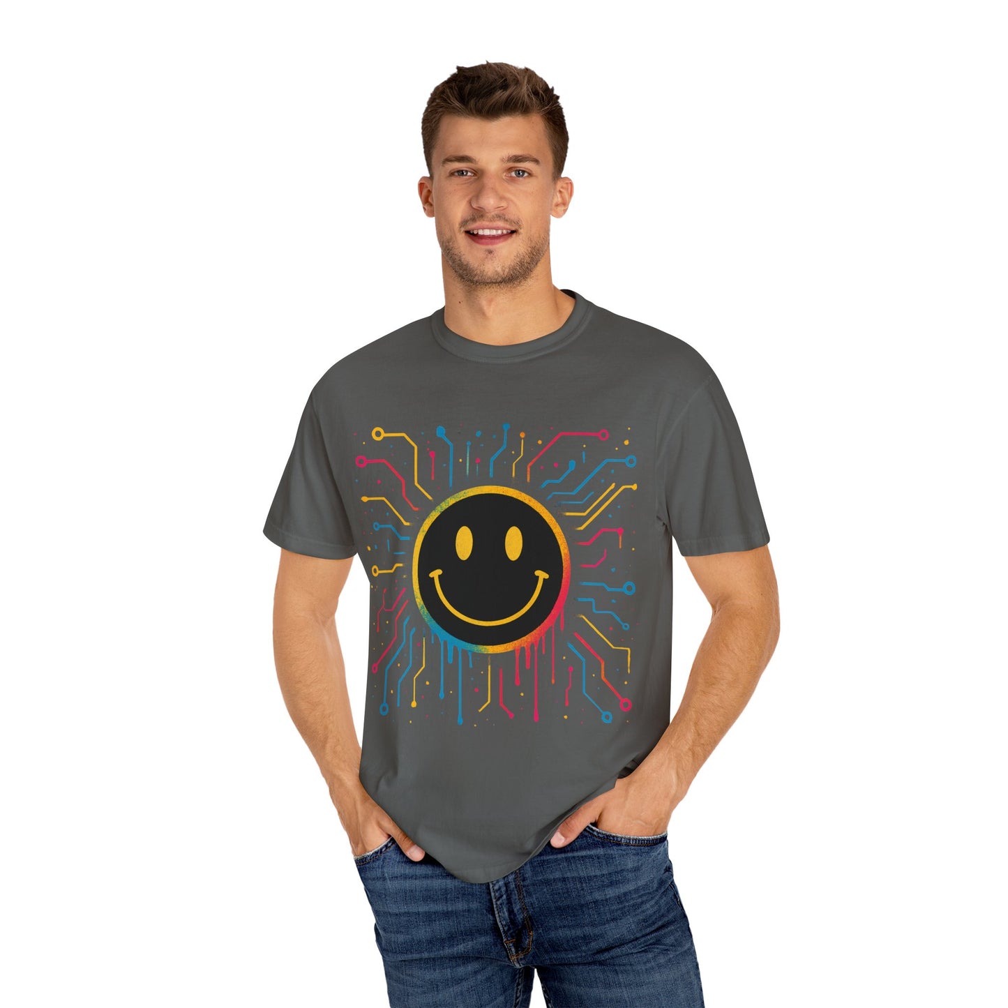 NEVERMIND GRID Smiley Face Unisex Garment-Dyed T-shirt