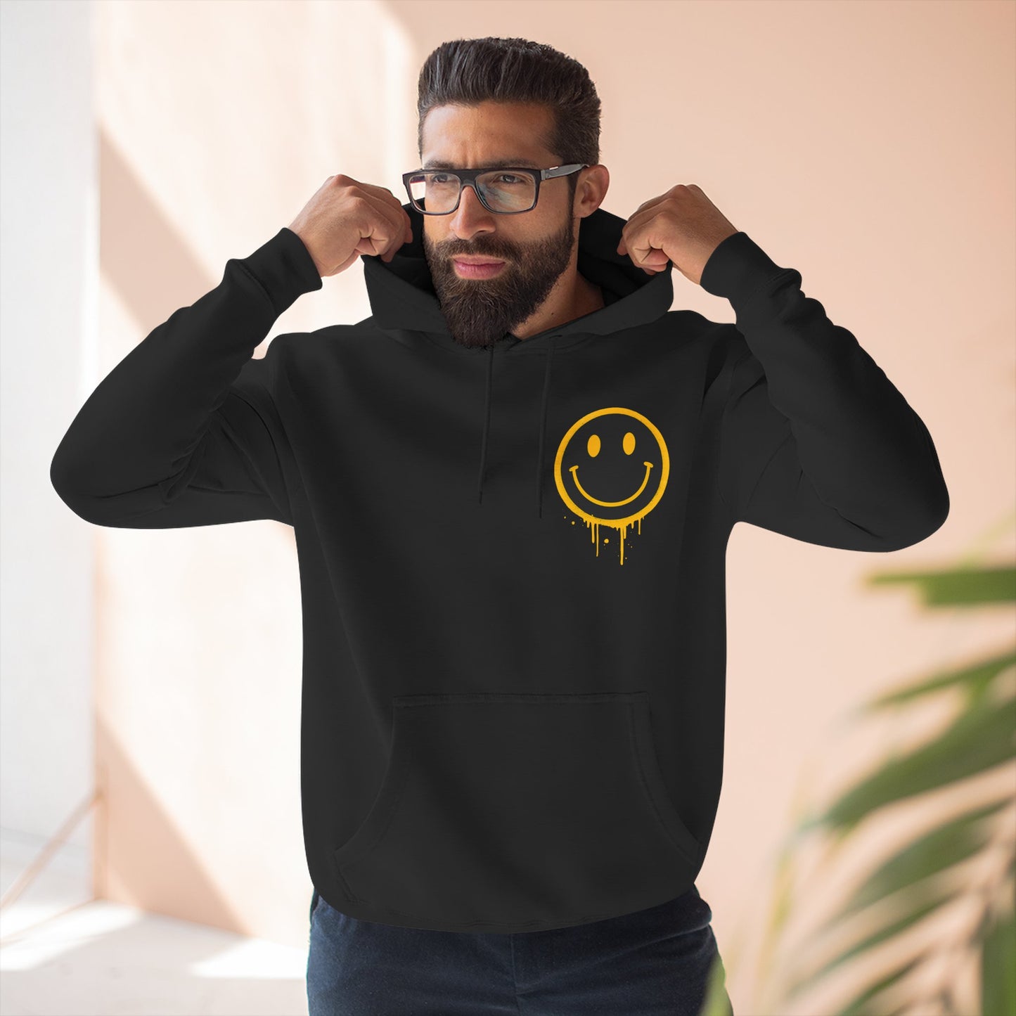 Smiley Face Three-Panel Fleece Hoodie, Comfortable Sweatshirt for Casual Wear, Gift for Friends, Happy Vibes, Art-Inspired Fashion, [...]