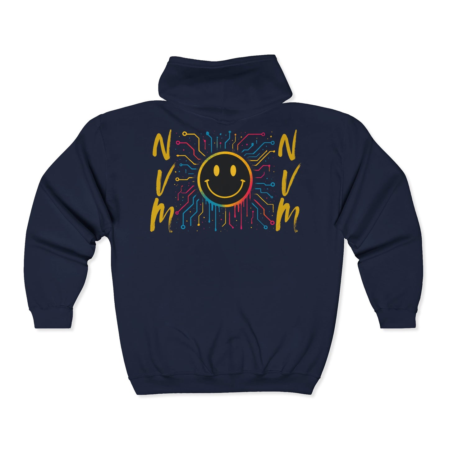 NEVERMIND GRID Smiley Face Zip Hoodie | Unisex Casual Wear, Perfect for Gifting, Fall Fashion, Streetwear, Cozy Layering