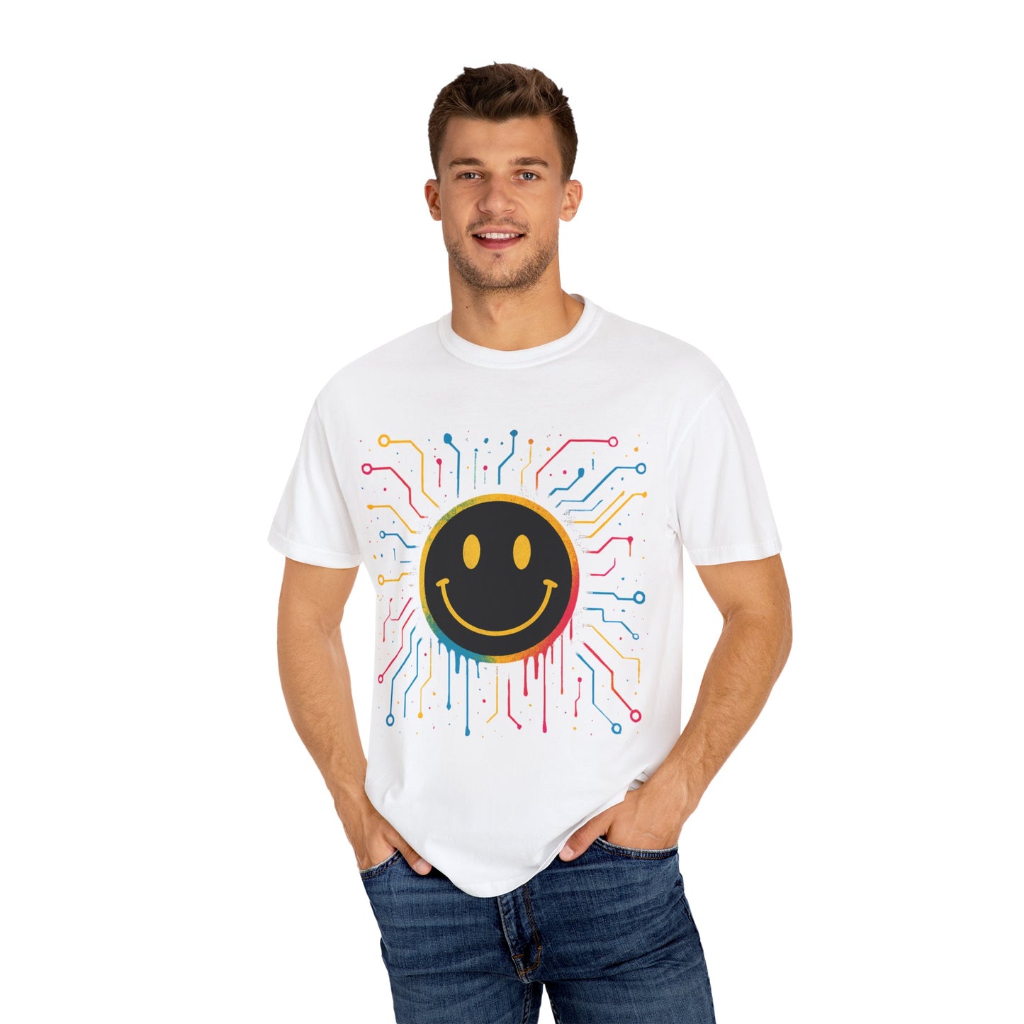 NEVERMIND GRID Smiley Face Unisex Garment-Dyed T-shirt