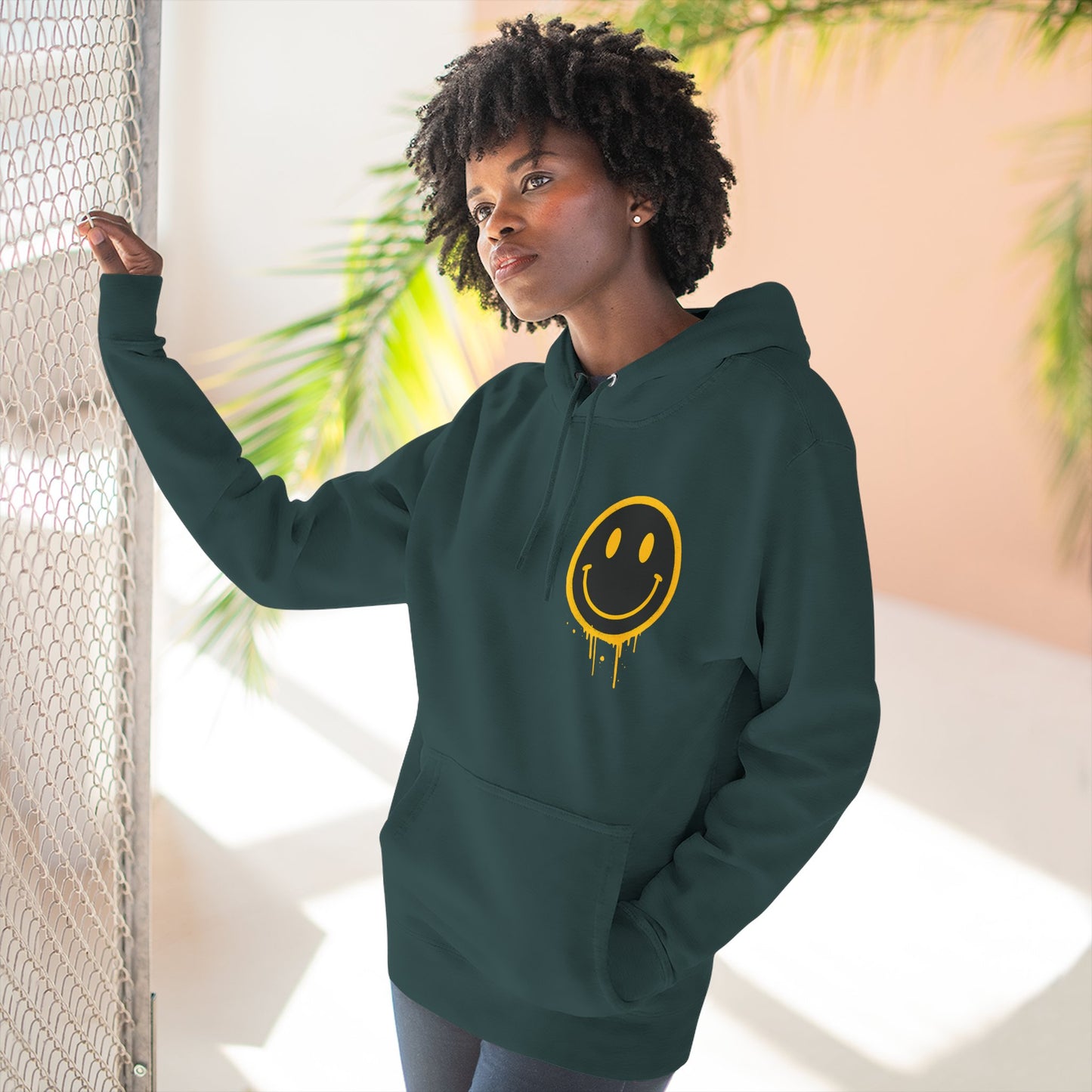 Smiley Face Three-Panel Fleece Hoodie, Comfortable Sweatshirt for Casual Wear, Gift for Friends, Happy Vibes, Art-Inspired Fashion, [...]