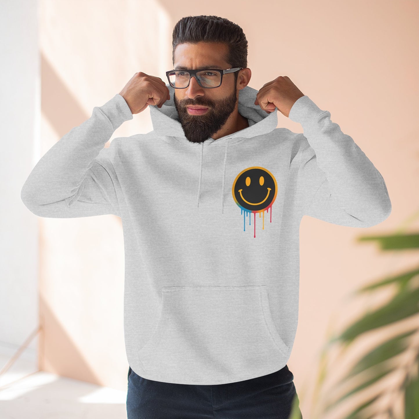 NEVERMIND GRID Smiley Face Three-Panel Fleece Hoodie, Comfortable Sweatshirt for Casual Wear, Gift for Friends, Happy Vibes, Art-Inspired Fashion, [...]
