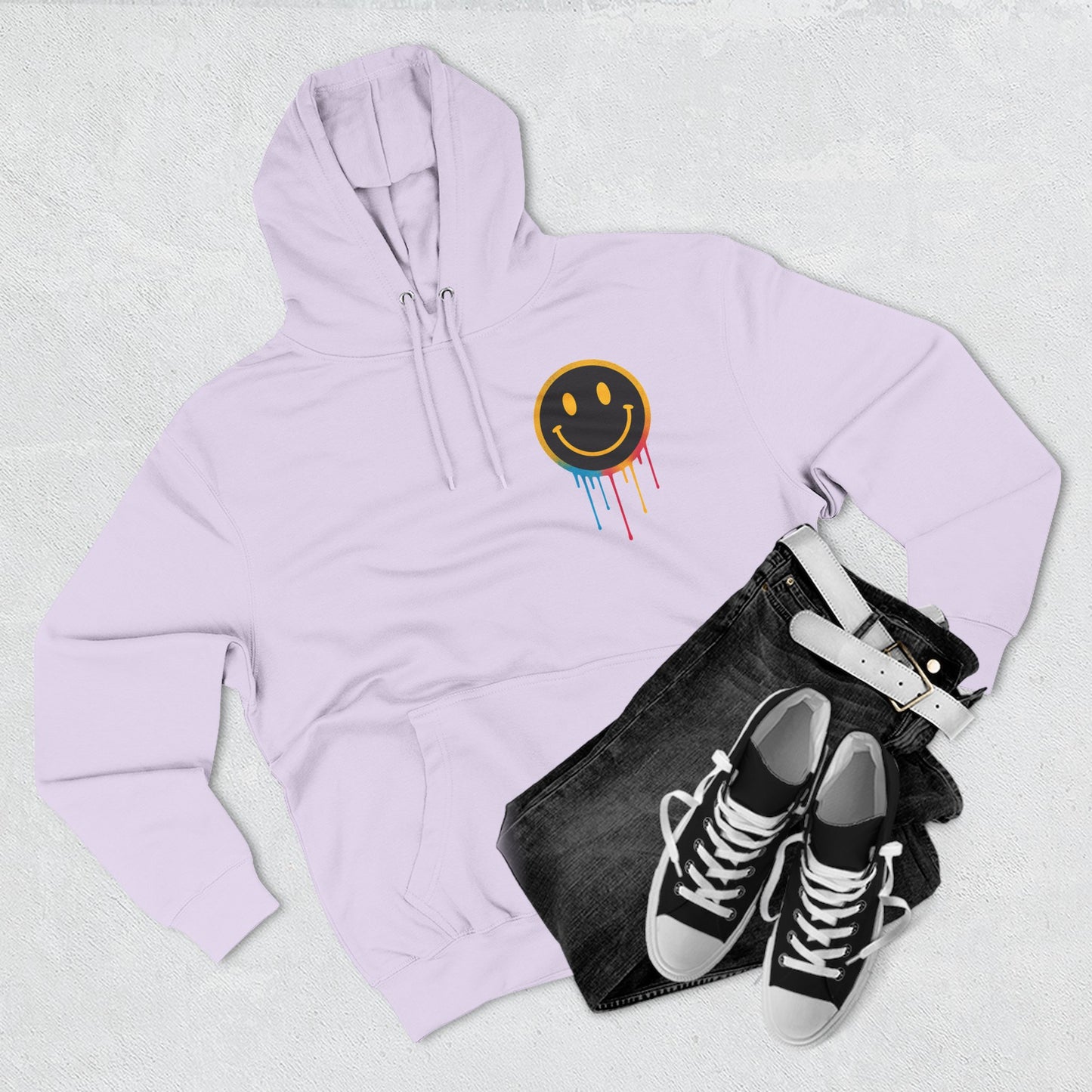 NEVERMIND GRID Smiley Face Three-Panel Fleece Hoodie, Comfortable Sweatshirt for Casual Wear, Gift for Friends, Happy Vibes, Art-Inspired Fashion, [...]